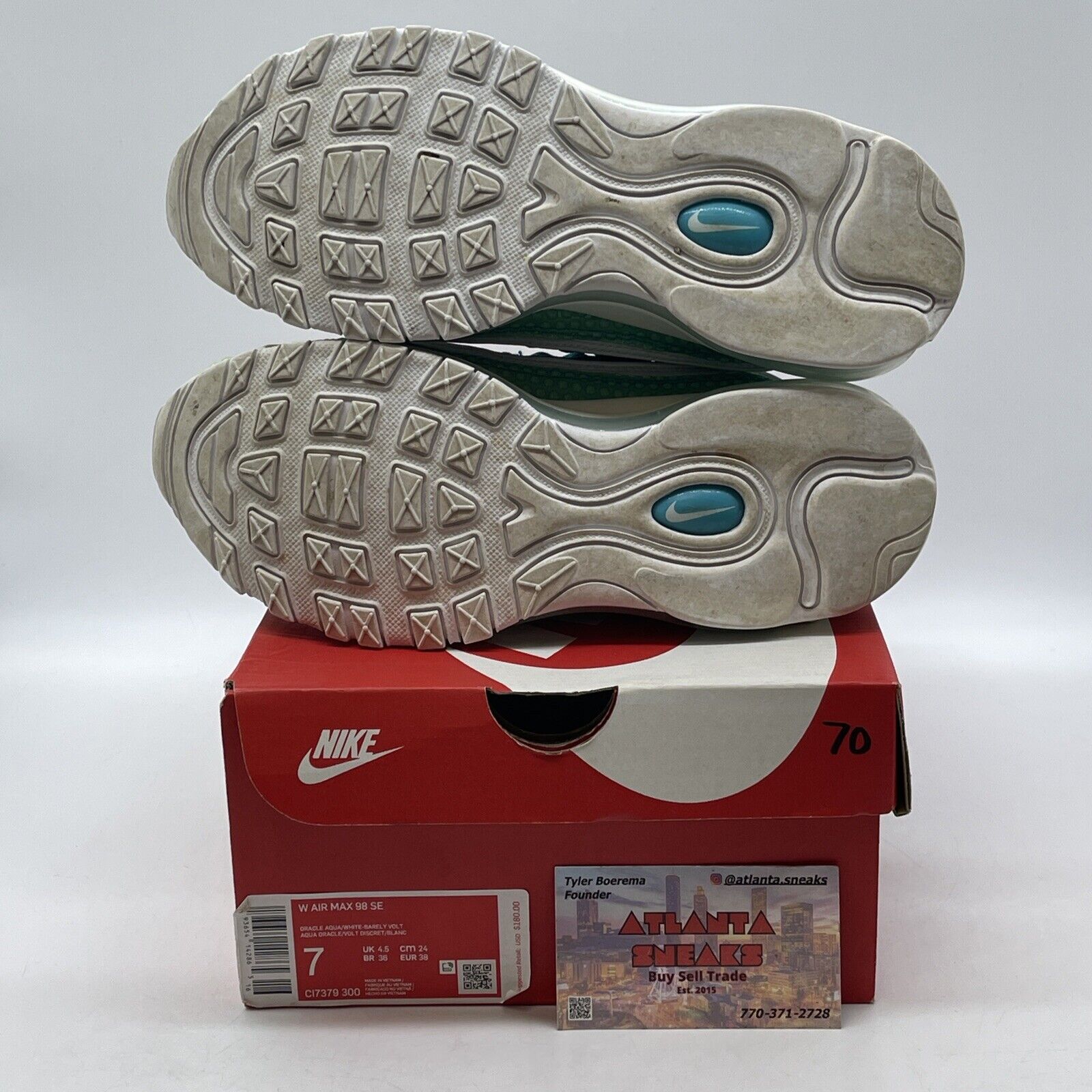 Size 7W - Nike Air Max 98 Bubble Pack White Blue Green Leather (CI7379-300)