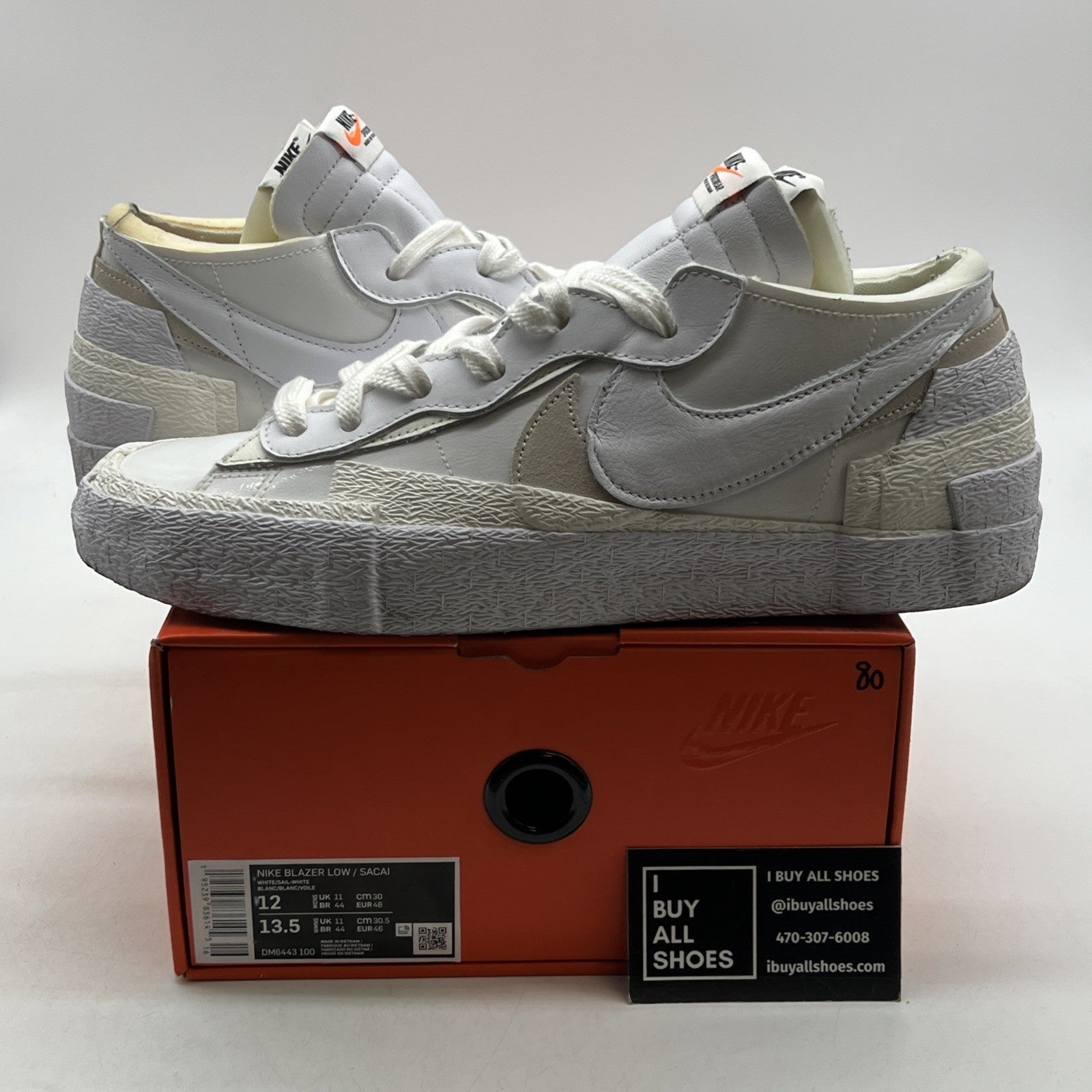 Size 12 - Nike sacai x Blazer Low White Patent (DM6443-100)