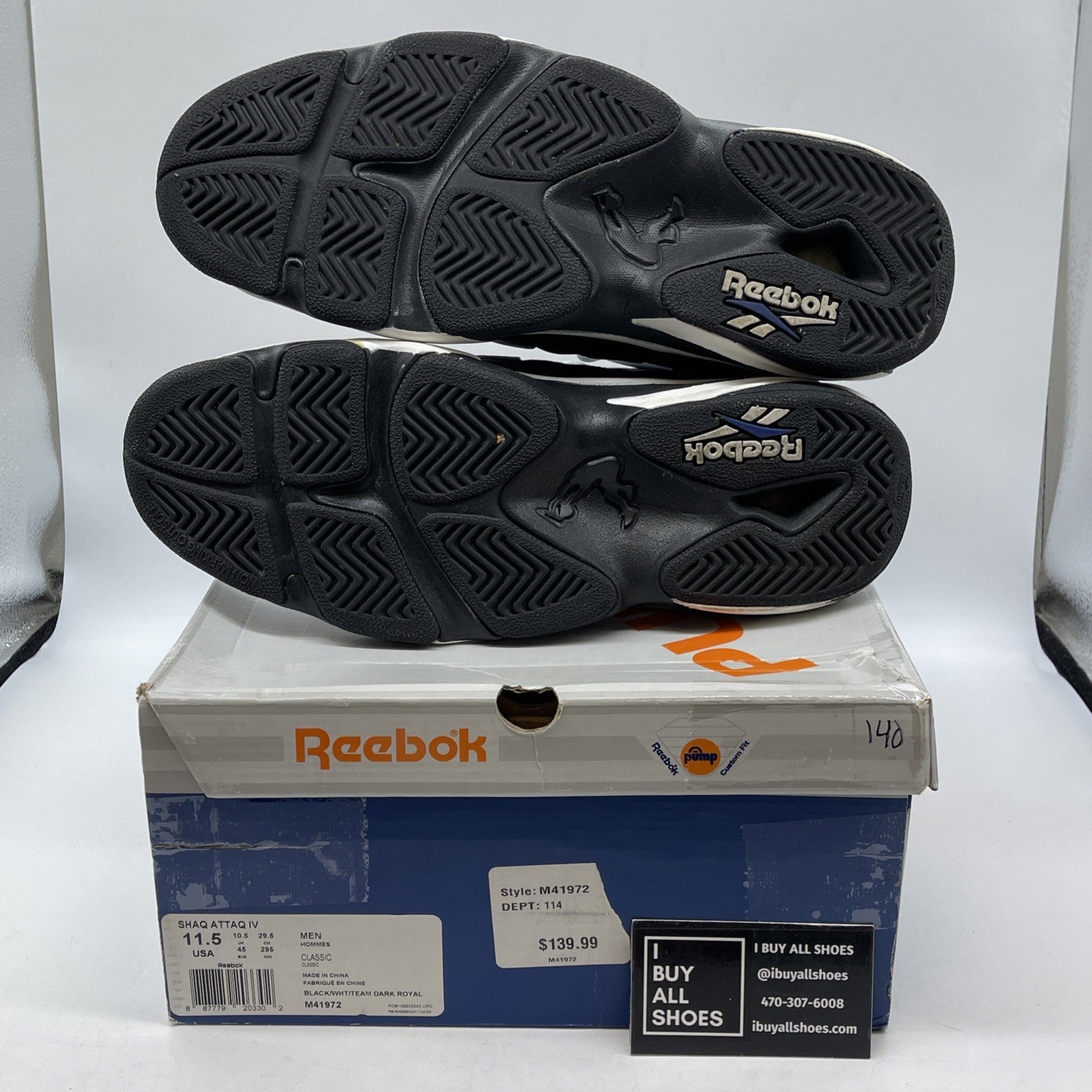 Size 11.5 - Reebok Shaq Attaq IV Orlando Magic Black White Suede (M41972)