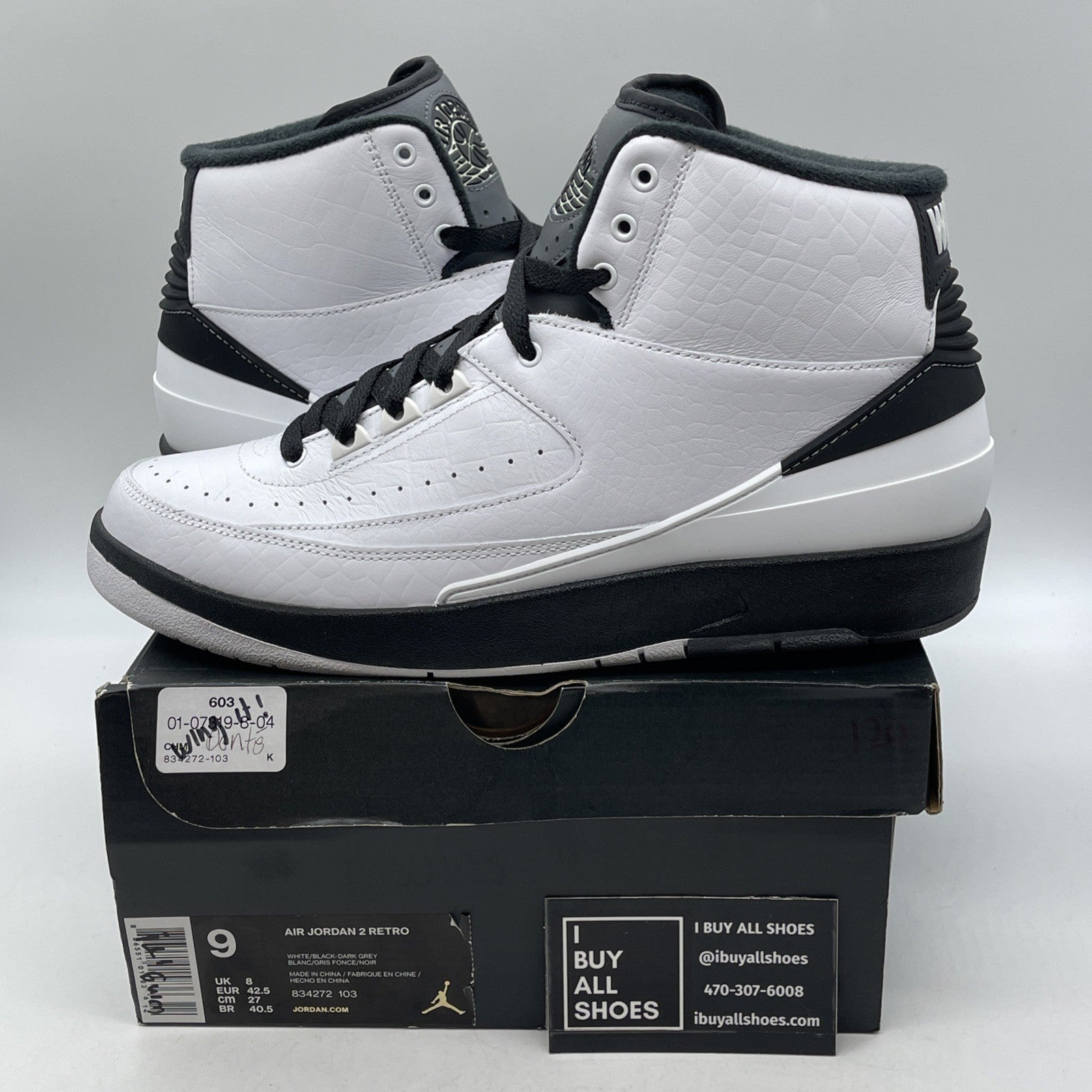 Size 9 - Air Jordan 2 Retro Wing It Black Grey White Leather (834272-103)