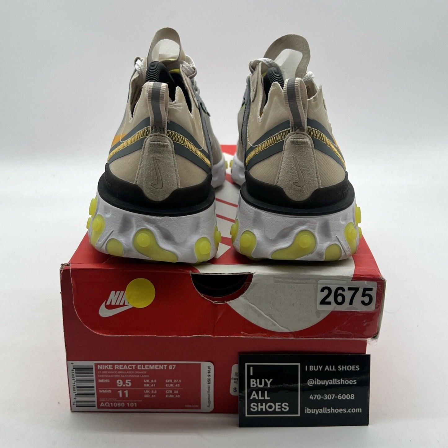 Size 9.5 - Nike React Element 87 Light Orewood (AQ1090-101)