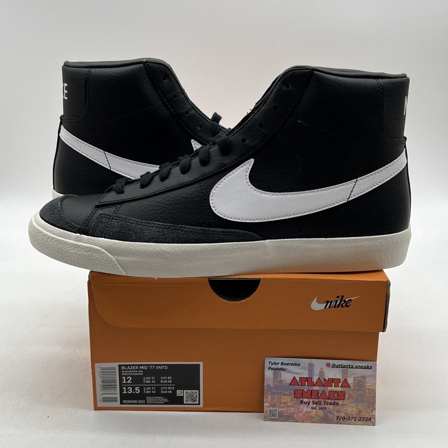 Size 12 - Nike Blazer '77 Vintage Mid Black Sail Leather (BQ6806-002).