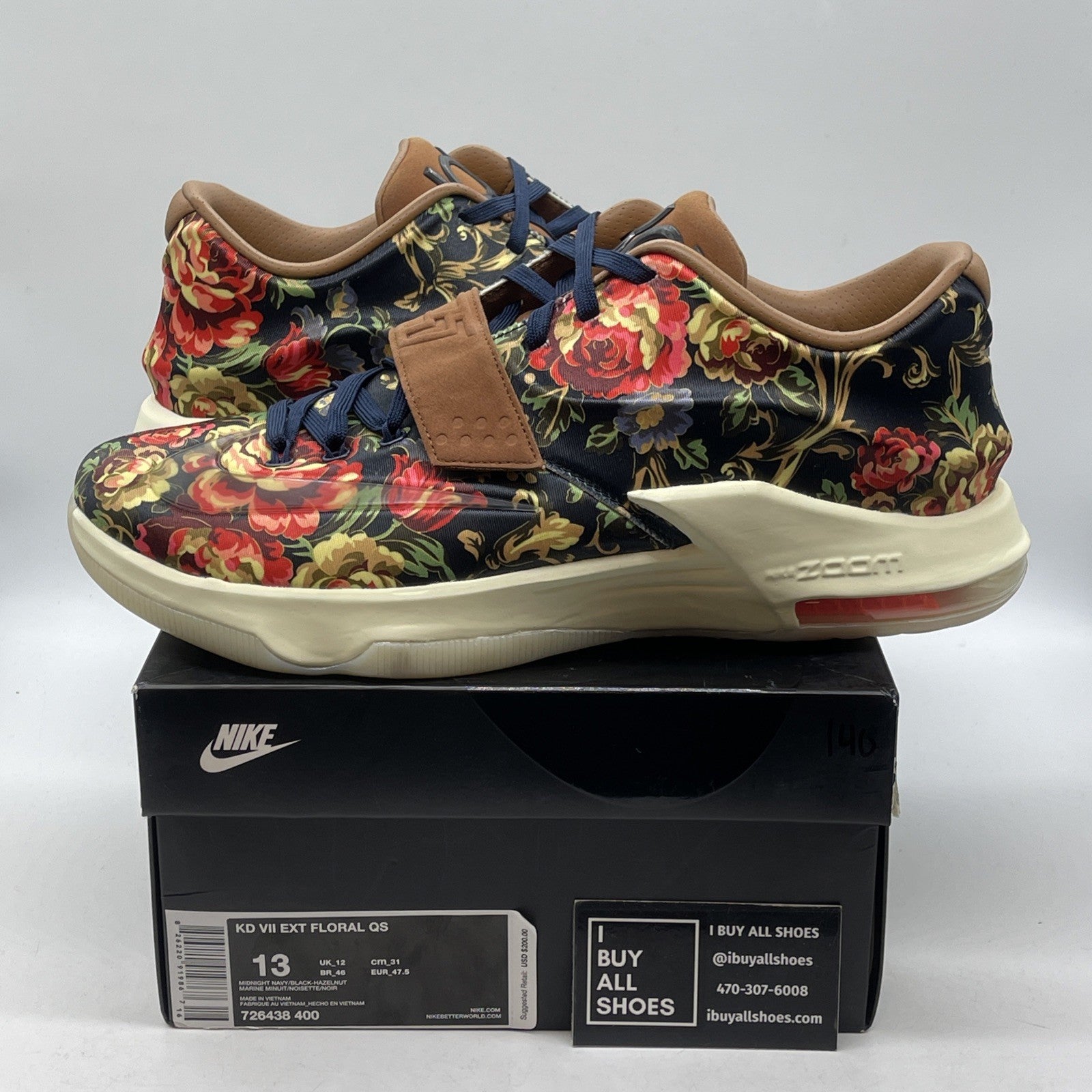 Size 13 - Nike KD 7 EXT QS Floral Brown Black Suede Leather (726438-400)
