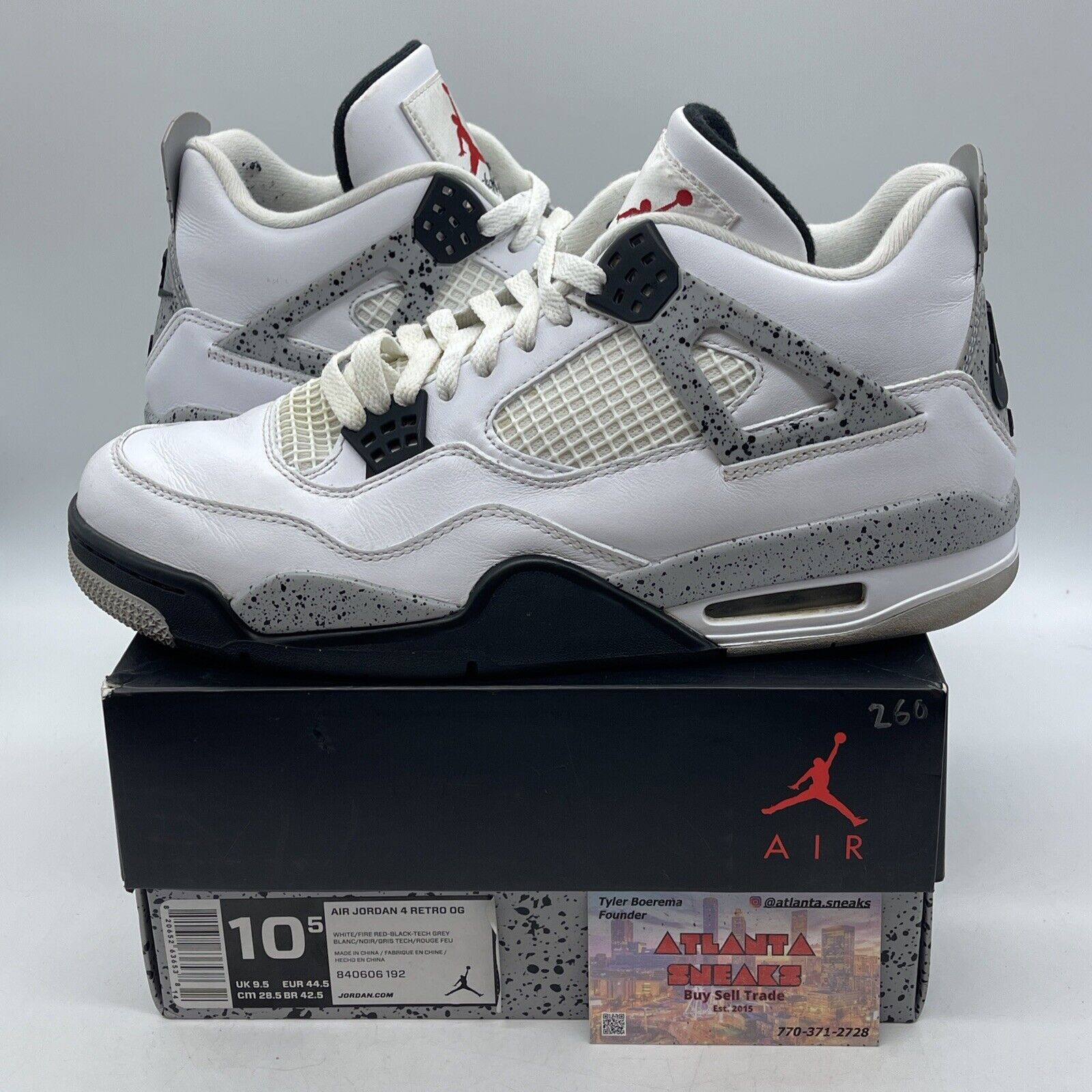 Size 10.5 - Jordan 4 Retro OG Mid White Cement Black Grey Leather (840606-192)