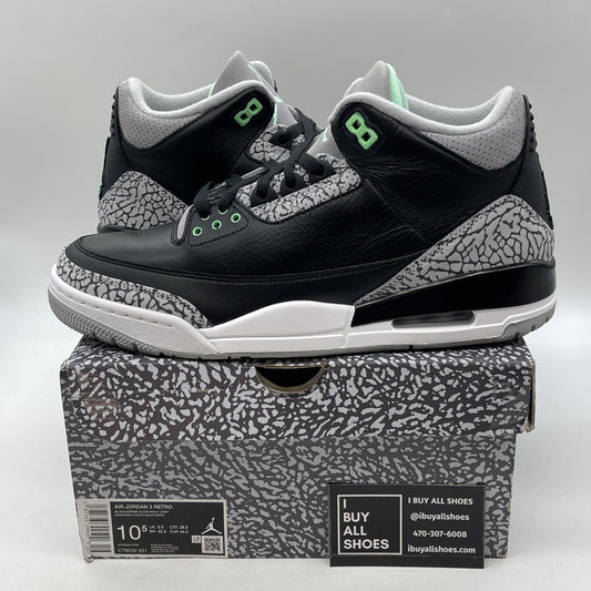 Size 10.5 - Air Jordan 3 Retro Green Glow Black Suede Leather (CT8532-031)