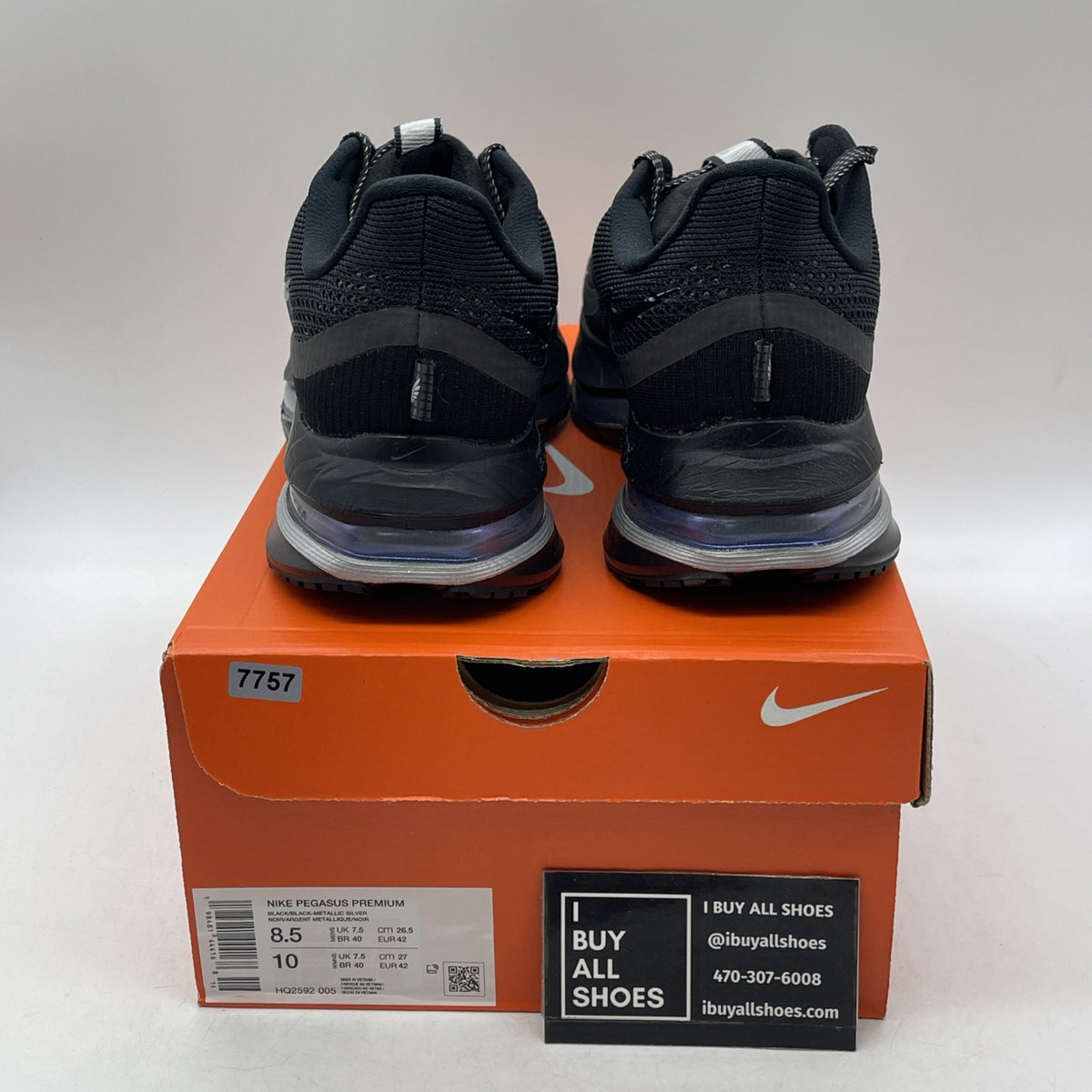 Size 8.5 - Nike Pegasus Premium Black Metallic Silver (HQ2592-005)