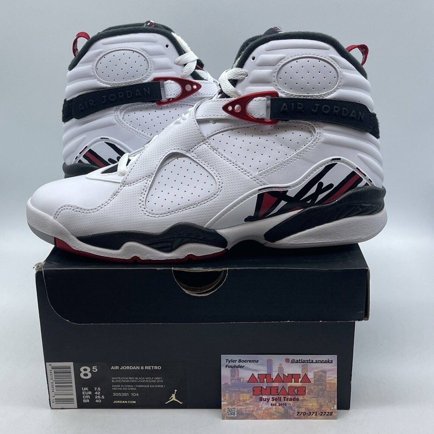 Size 8.5 - Air Jordan 8 Retro Alternate White Black Red Leather (305381-104)