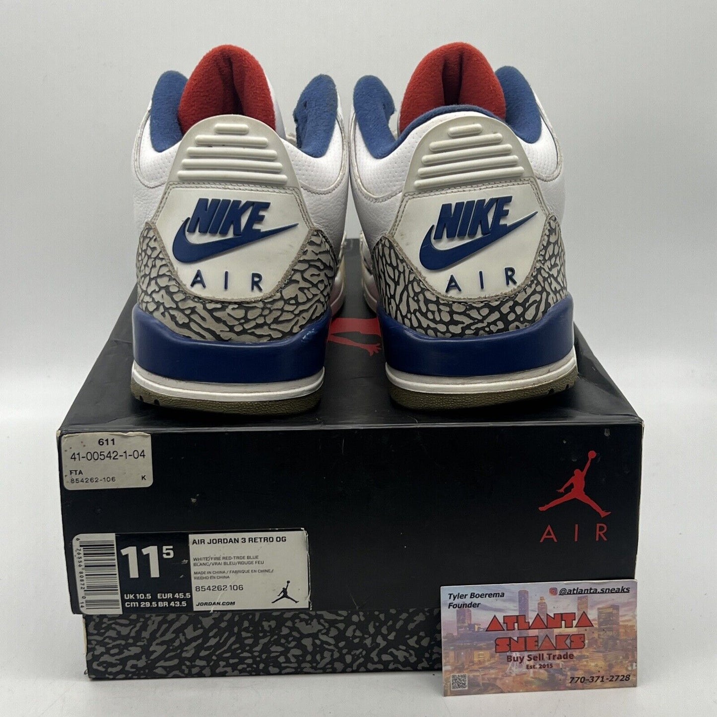 Size 11.5 - Jordan 3 Retro OG Mid True Blue White Blue Red Leather Used