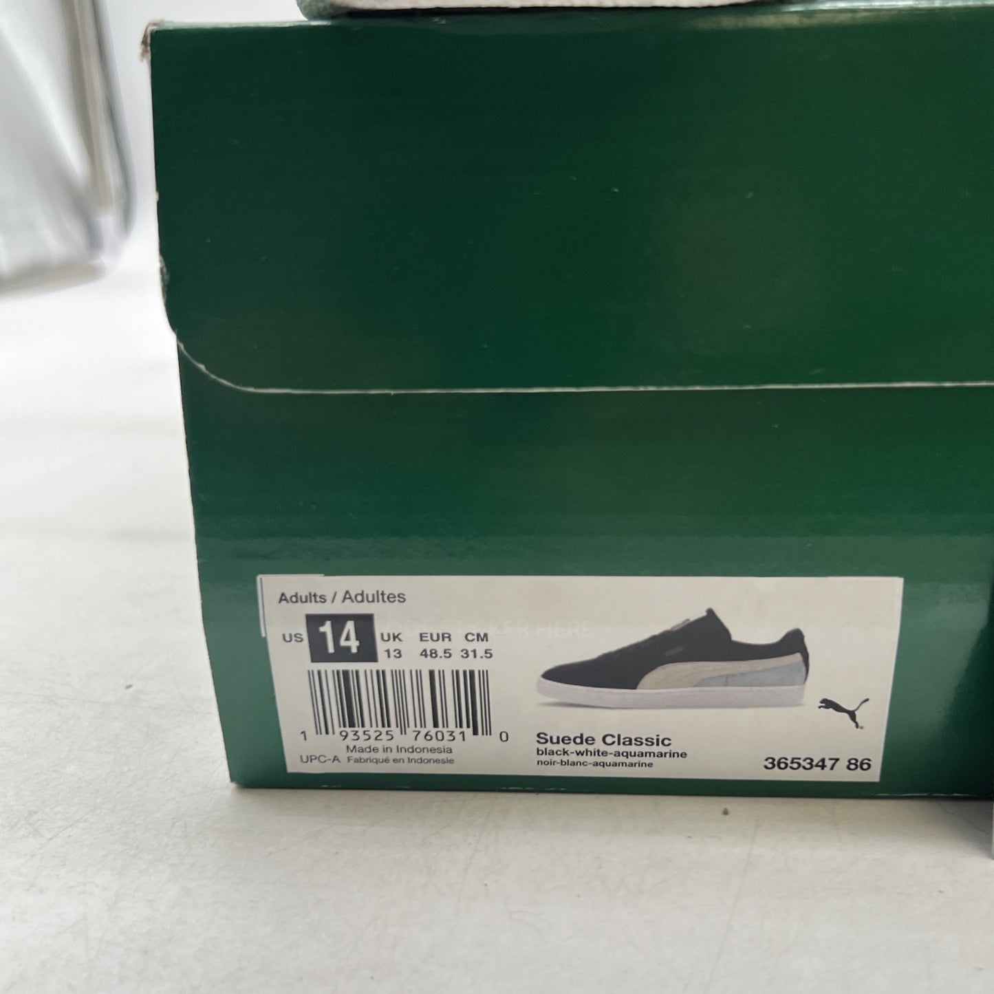 Size 14 - Puma Suede Classic Black Aquamarine (365347-86)