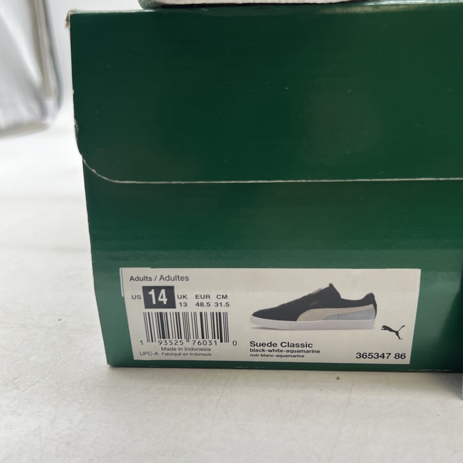 Size 14 - Puma Suede Classic Black Aquamarine (365347-86)