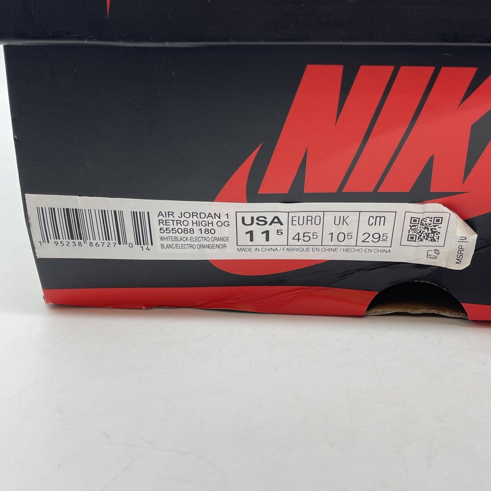 Size 11.5 - Jordan 1 Retro High Electro Orange White Black Leather (555088-180)