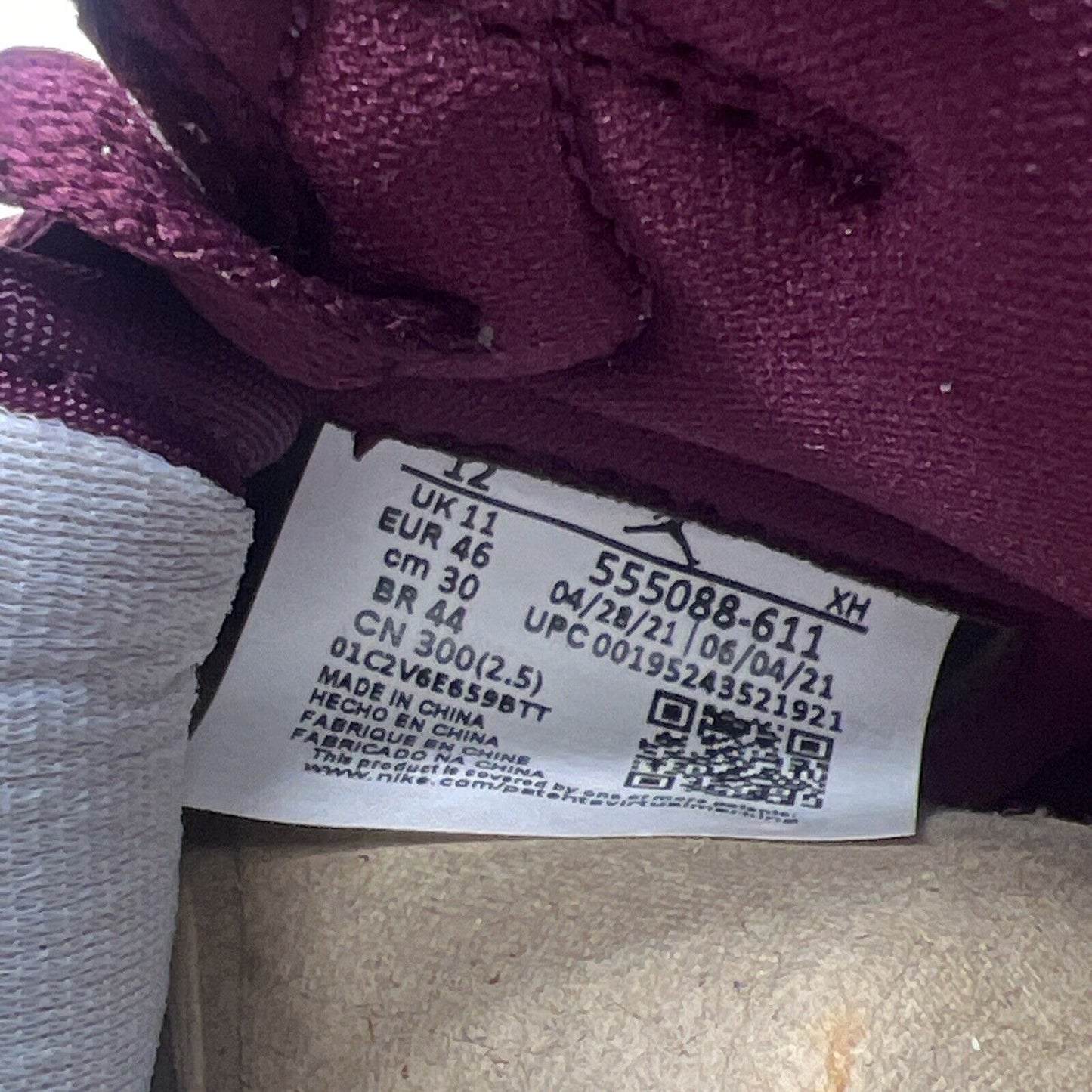Size 12 - Jordan 1 Retro High OG Bordeaux White Silver Leather (555088-611)