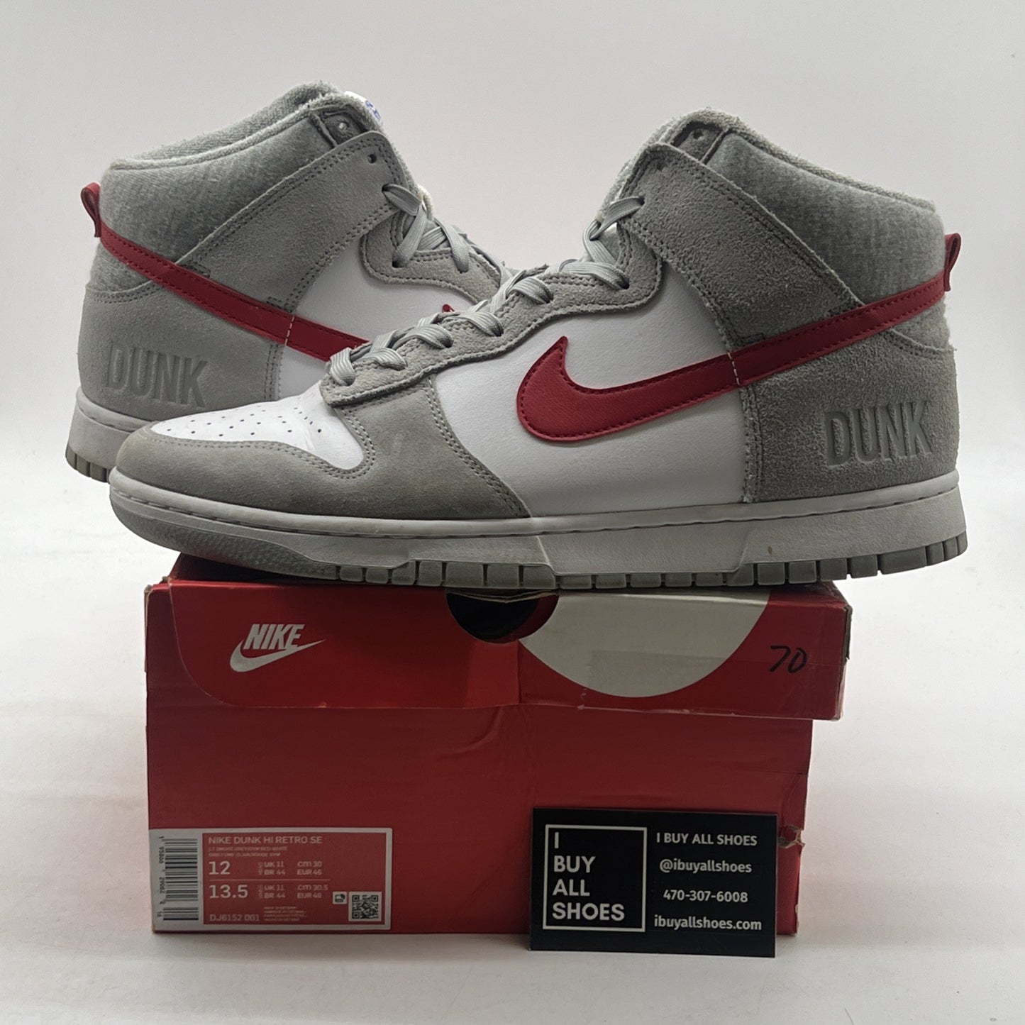 Size 12 - Nike Dunk SE High Athletic Club Light Smoke Grey Gym Red (DJ6152-001)