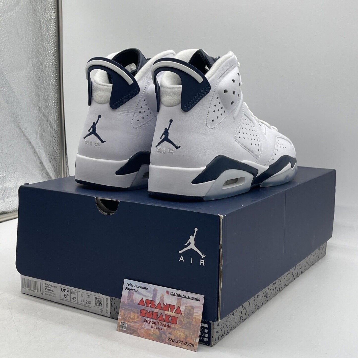 Size 8.5 - Jordan 6 Retro Midnight Navy White Leather (CT8529-141)