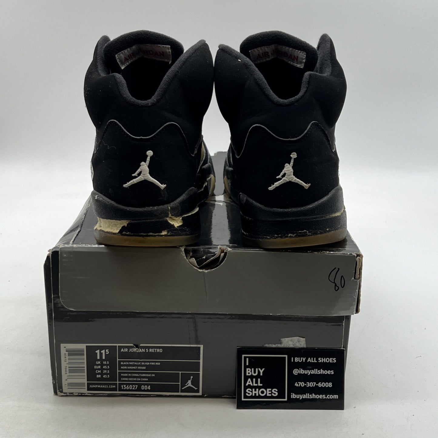 Size 11.5 - Air Jordan 5 Retro 2007 Black Metallic (136027-004)