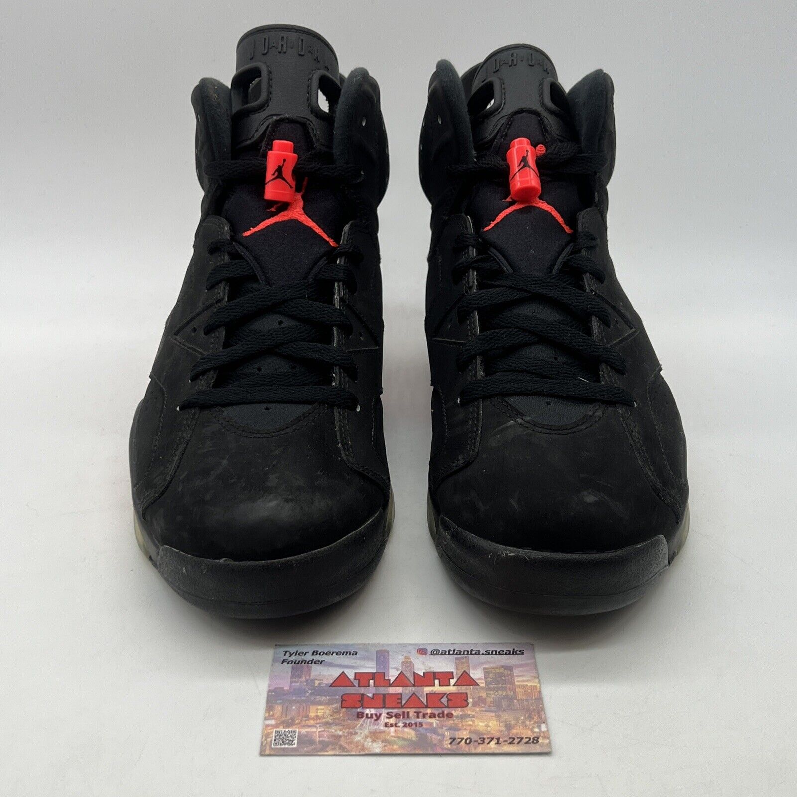 Size 9 - Jordan 6 Retro Infrared Black 2014 Black Suede (384664-023)