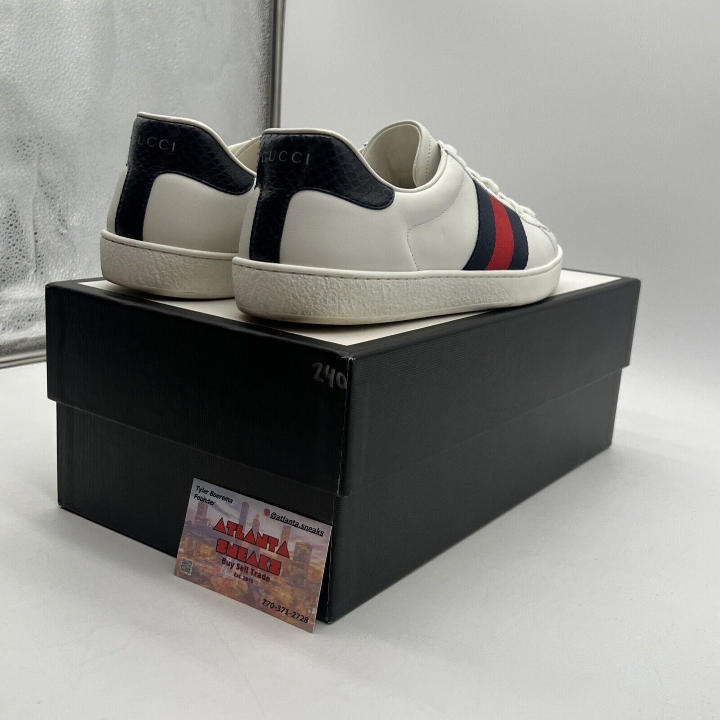 Size 8.5 - Gucci Ace White Blue Red W Leather (387993-02JR0-9072)