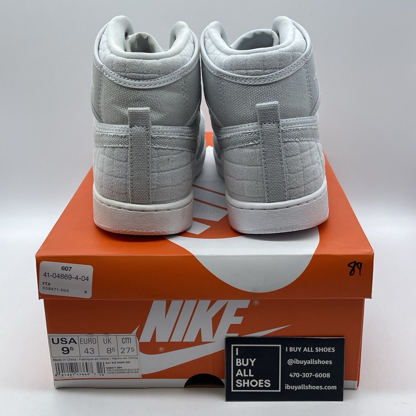 Size 9.5 - Jordan AJKO Quilted High Pure Platinum Suede Leather (638471-004)