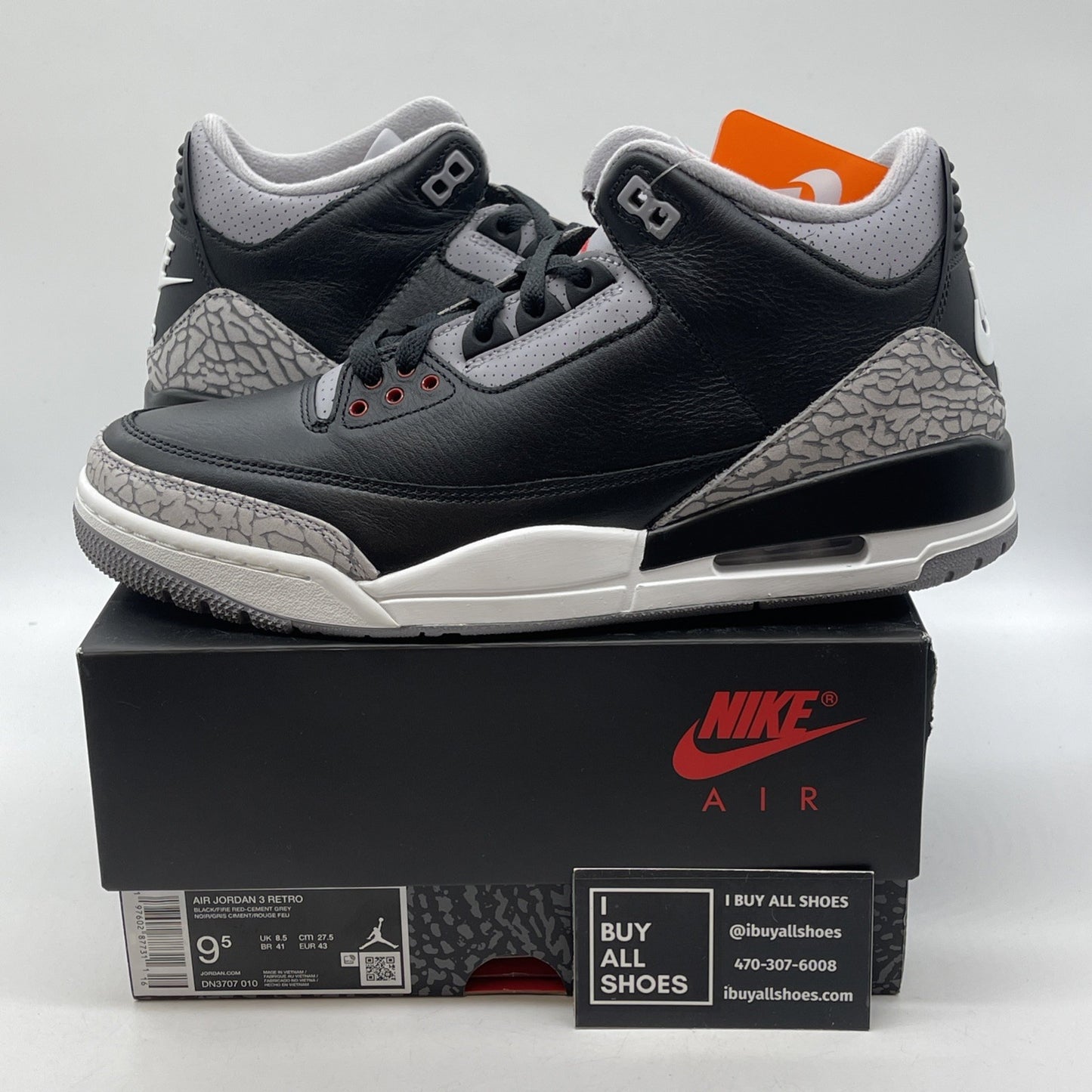 Size 9.5 - Air Jordan 3 Retro OG 2024 Black Cement Suede Leather (DN3707-010)