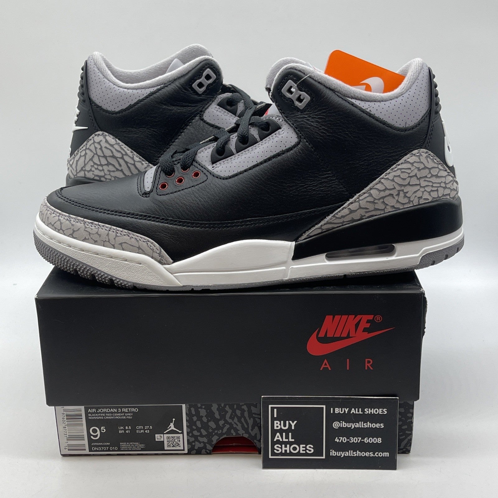 Size 9.5 - Air Jordan 3 Retro OG 2024 Black Cement Suede Leather (DN3707-010)