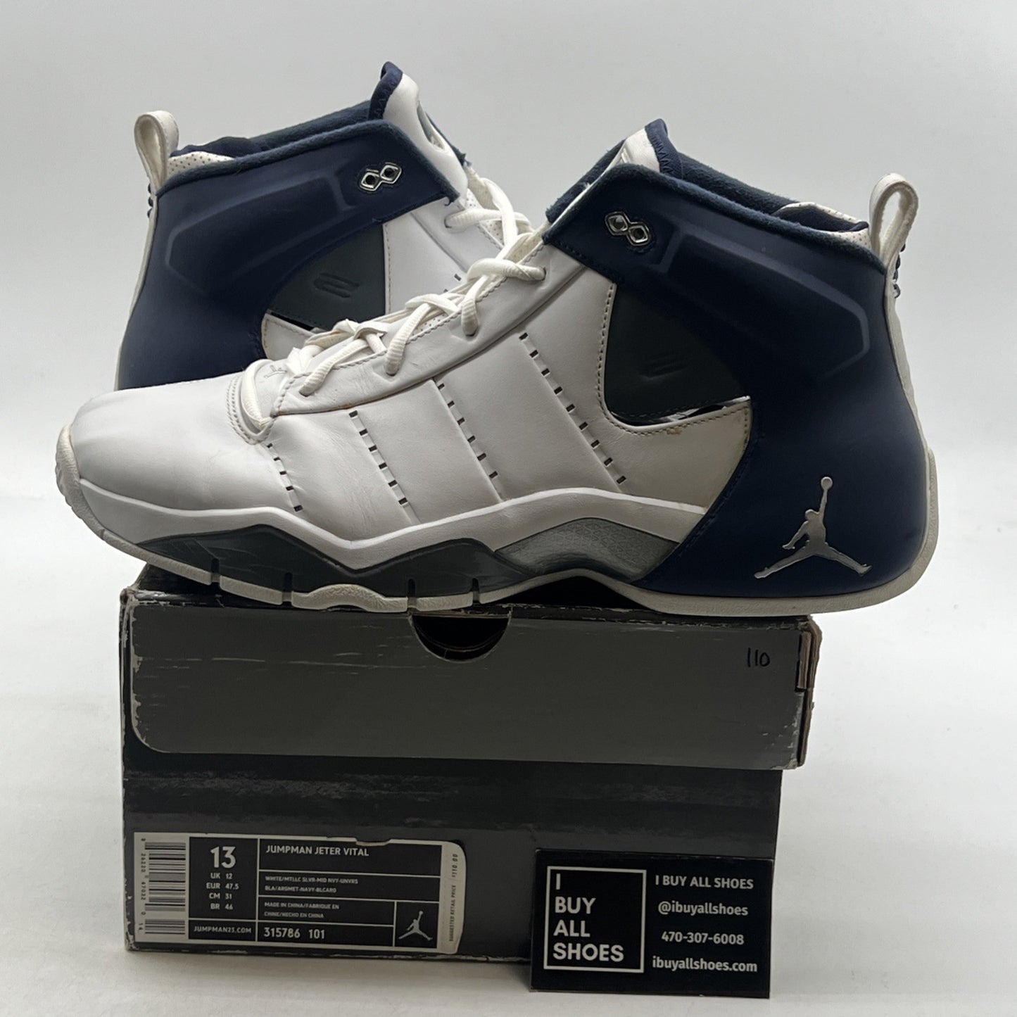 Size 13 - Air Jordan Jumpman Jeter Vital White Midnight Navy (315786-101)