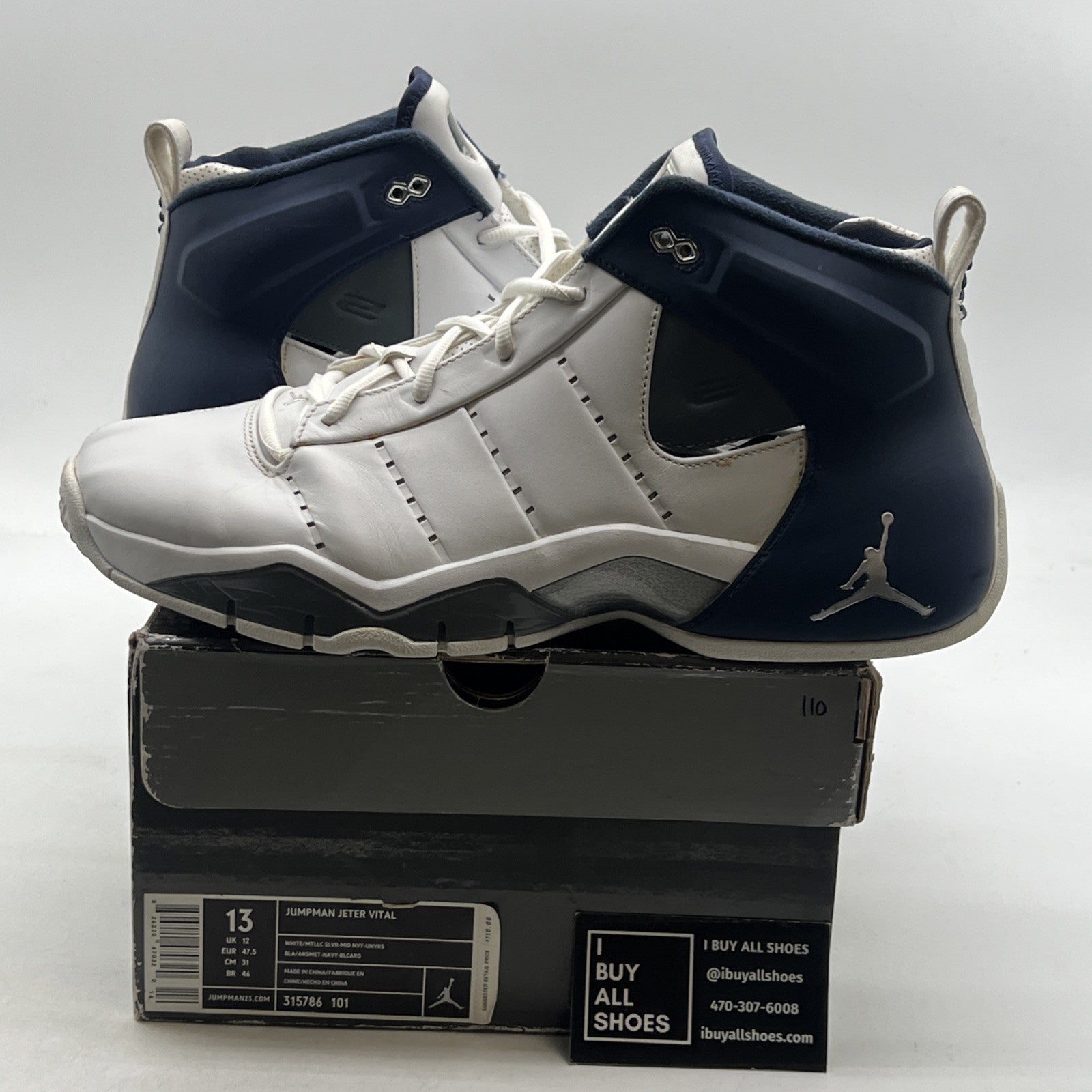 Size 13 - Air Jordan Jumpman Jeter Vital White Midnight Navy (315786-101)