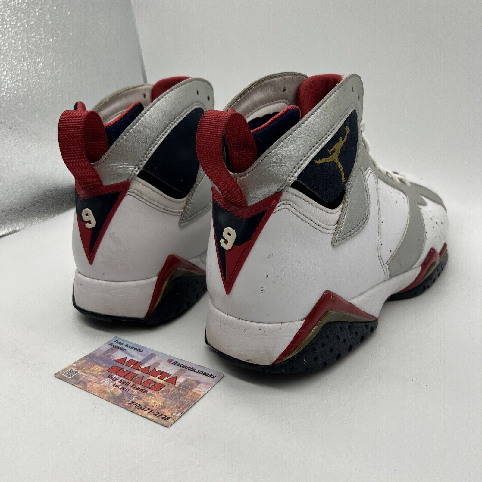 Size 11 - Air Jordan 7 Retro 2012 Olympic White Navy Red Gold Leather Used