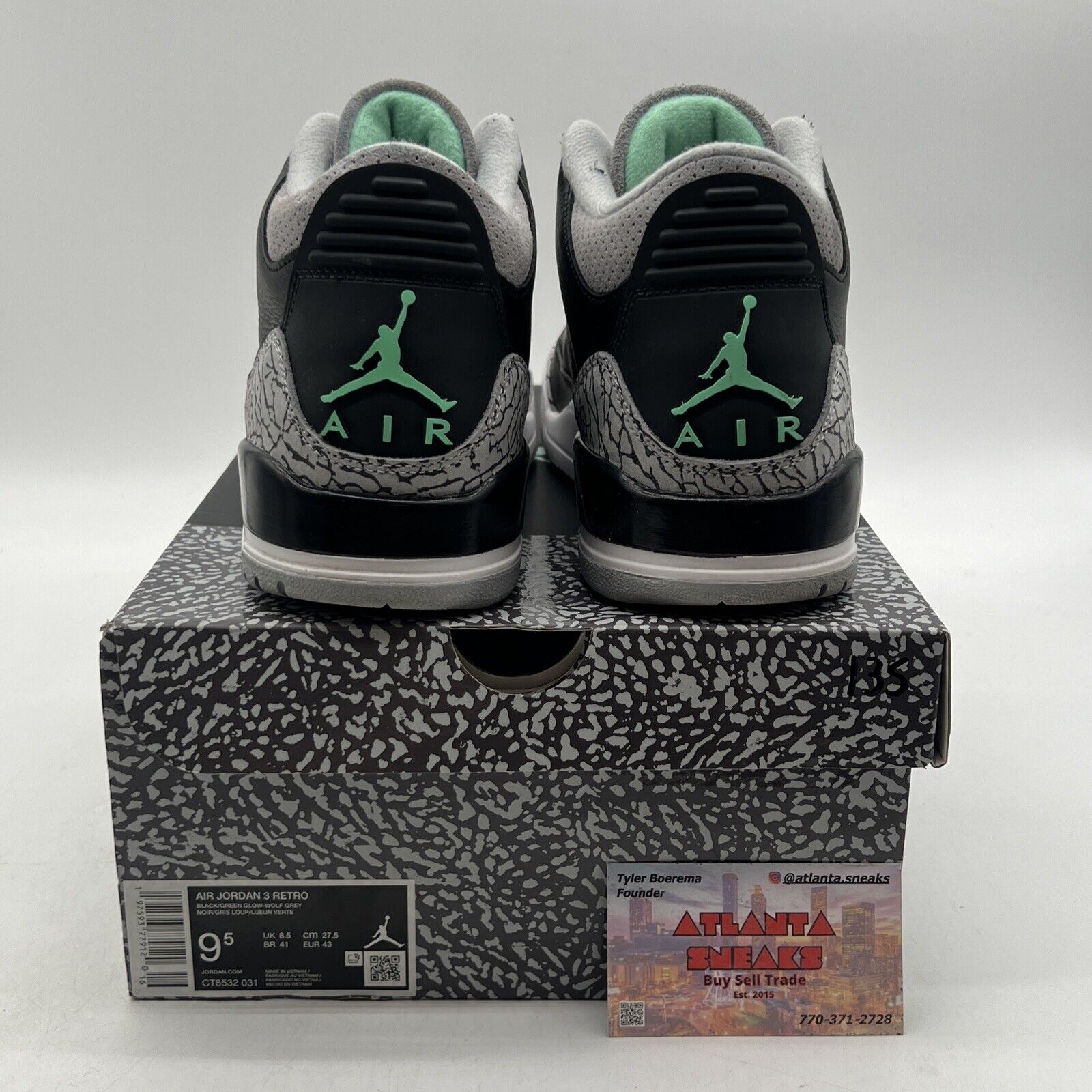 Size 9.5 - Air Jordan 3 Retro Green Glow Black White Mint Leather (CT8532-031)