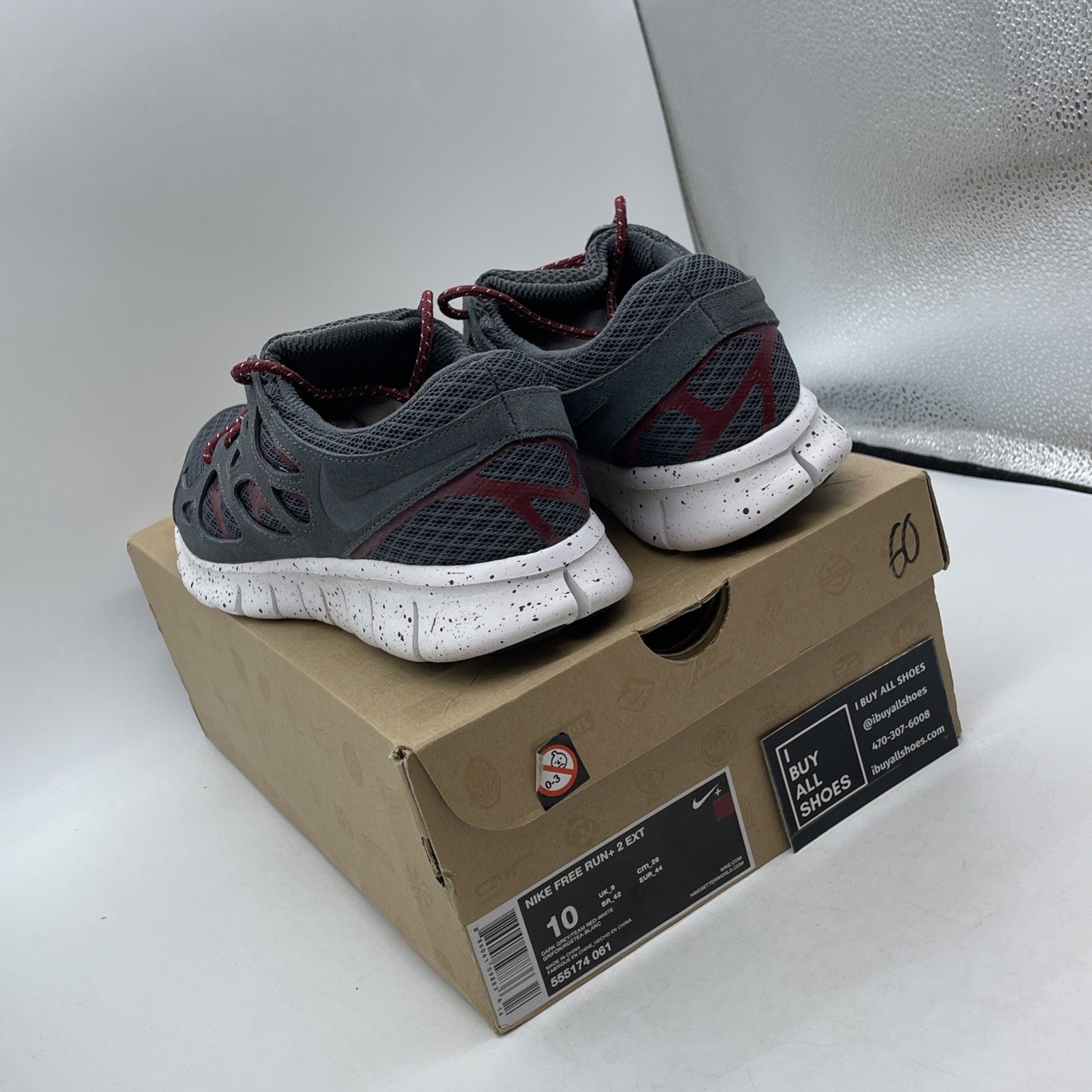 Size 10 - Nike Free Run 2 gray and crimsom red (555174-061)