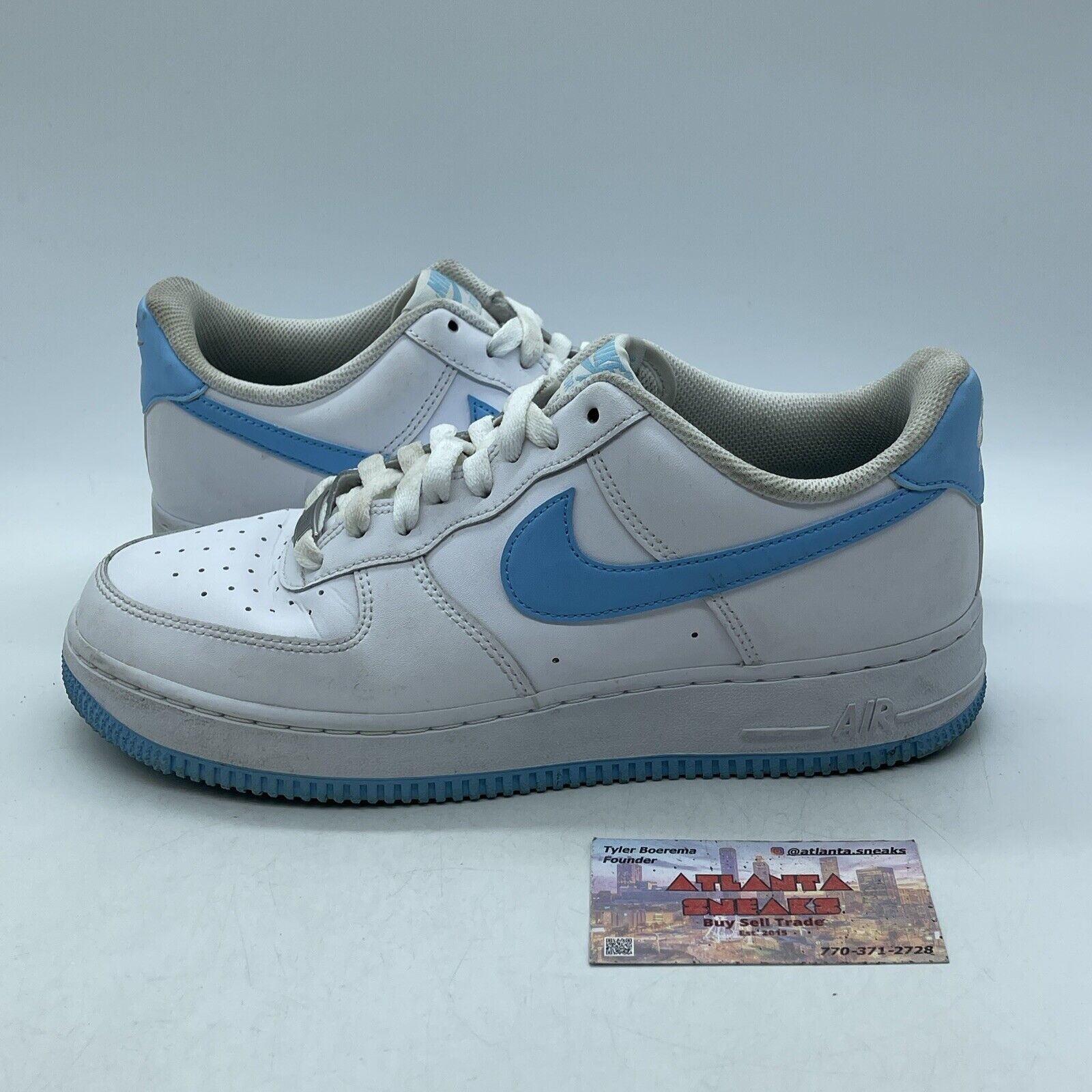 Size 8.5 - Nike Air Force 1 '07 White Aquarius Blue Leather (FQ4296-100)