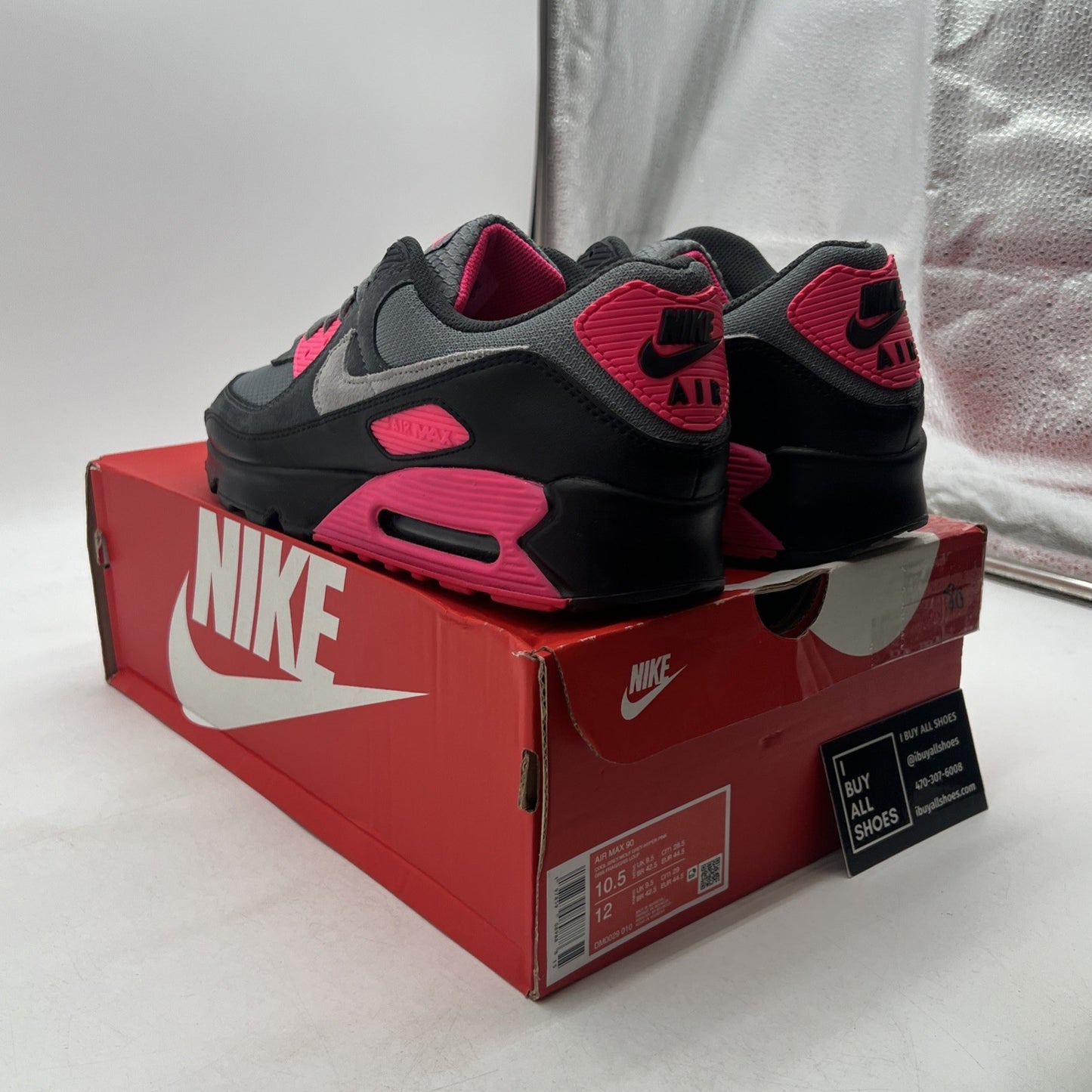 Size 10.5 - Nike Air Max 90 Black Grey Hyper Pink (DM0029-010)