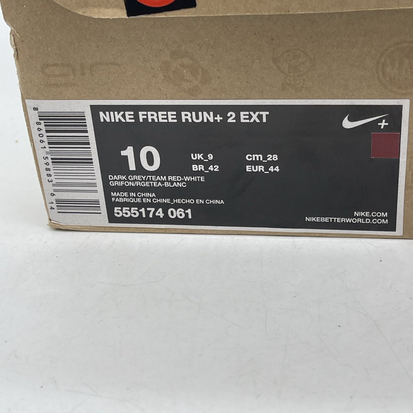 Size 10 - Nike Free Run 2 gray and crimsom red (555174-061)