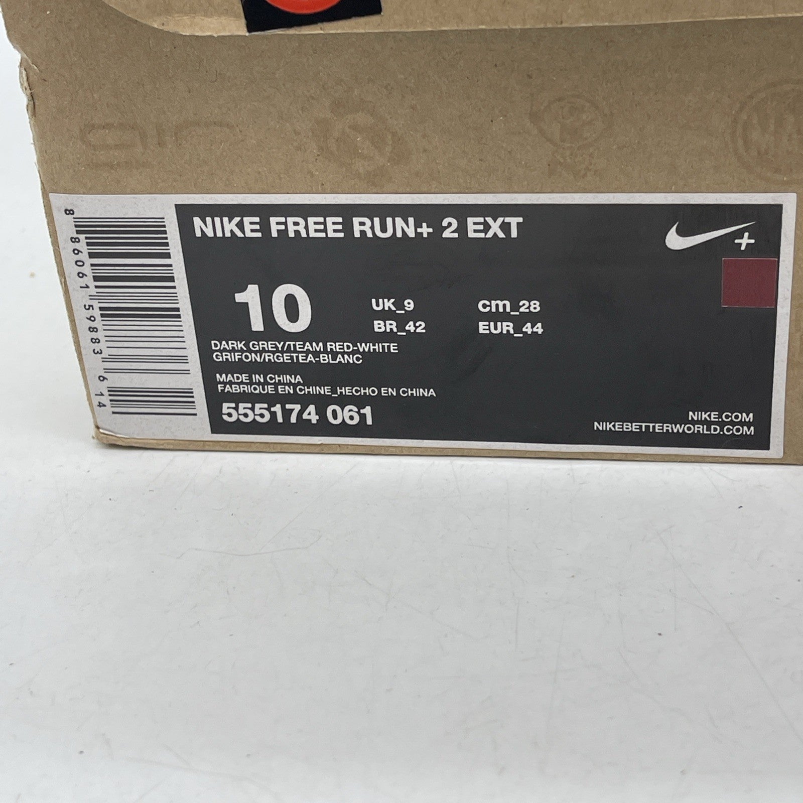 Size 10 - Nike Free Run 2 gray and crimsom red (555174-061)