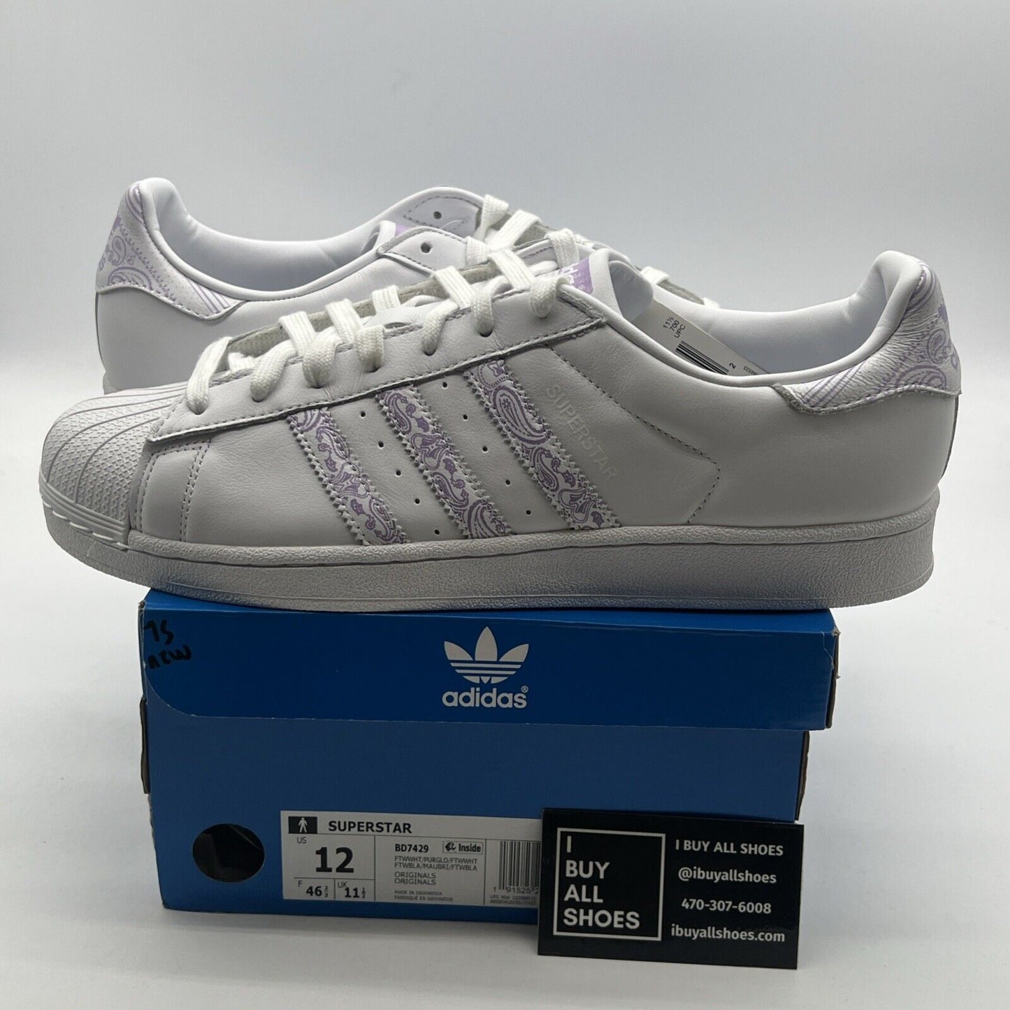 Size 12 - Adidas Superstar Paisley - White Purple Glow (BD7429)