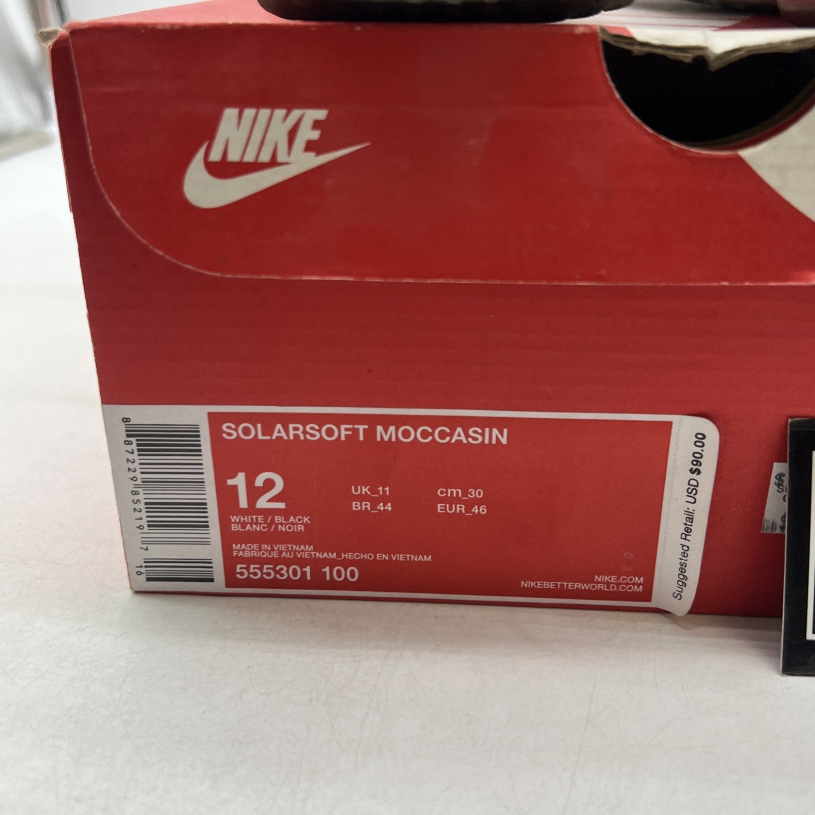 Size 12 - Nike Solarsoft Moccasin White (555301-100)