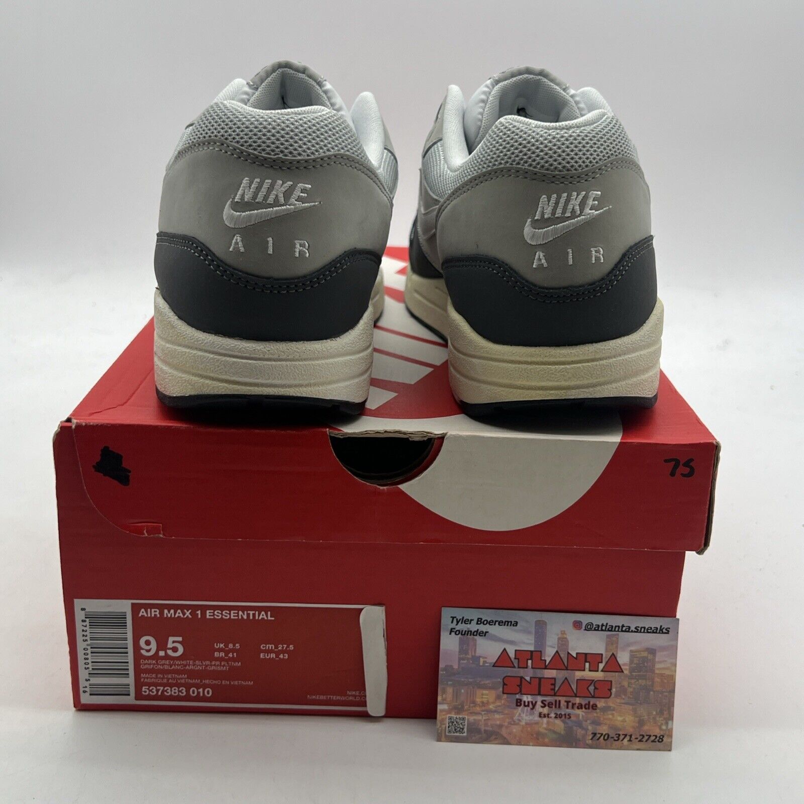 Size 9.5 - Nike Air Max 1 Essential Silver Dark Grey (537383-010)