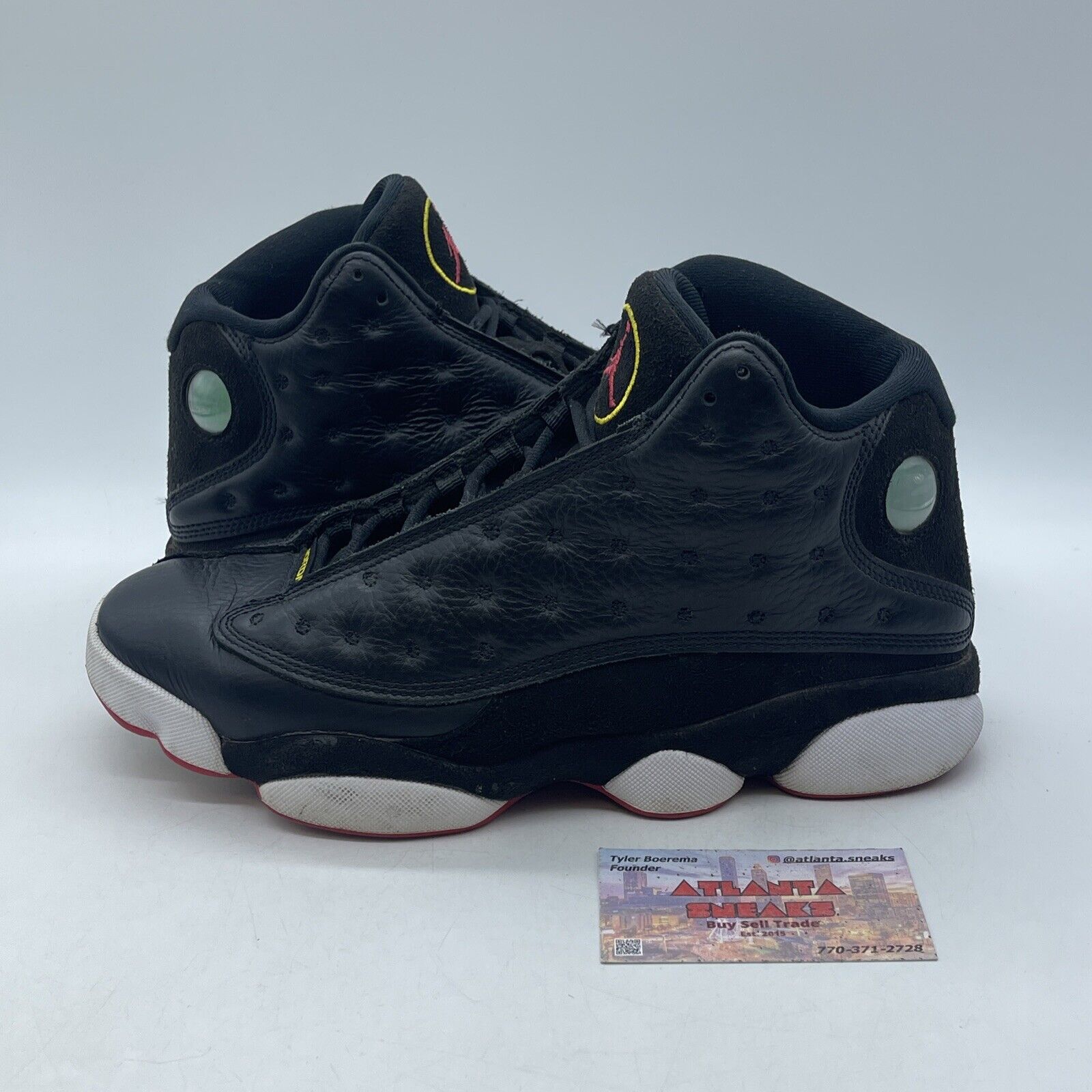 Size 9 - Jordan 13 Retro Mid Playoff Black Suede Leather Red White (414571-062)