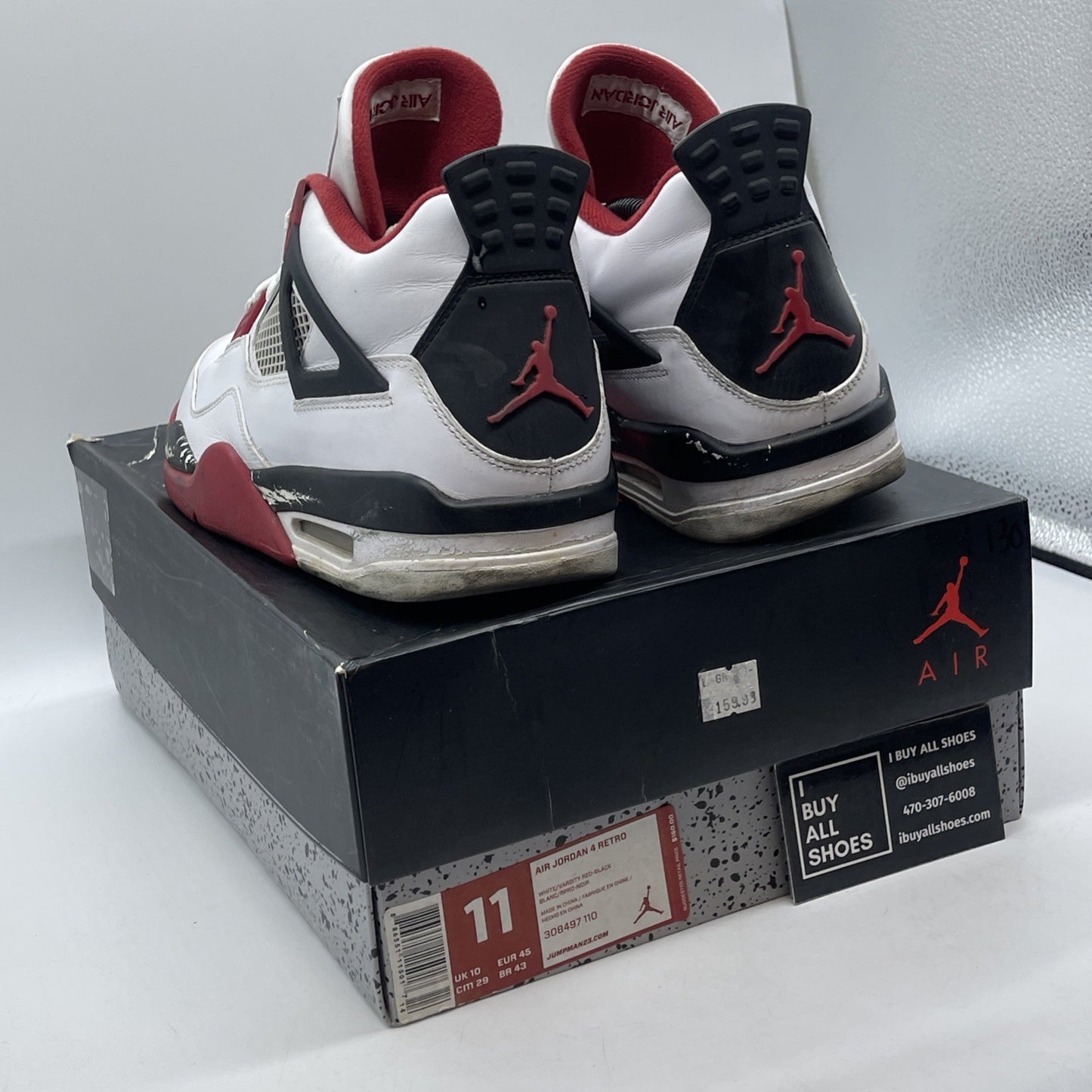 Size 11 - Jordan 4 Retro Fire Red 2012 White Black Leather (308497-110)