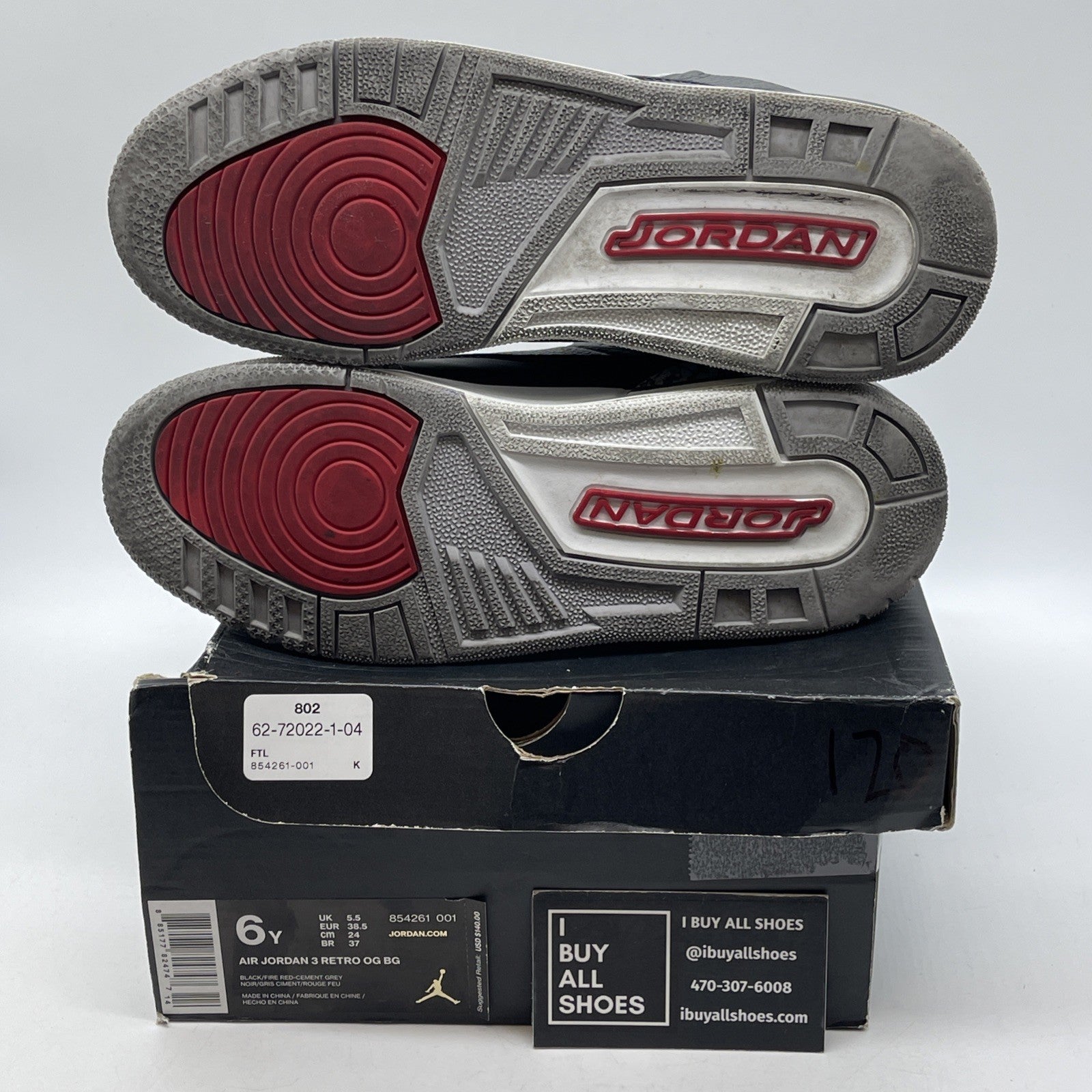 Size 6Y (GS) - Jordan 3 Retro OG 2018 Mid Black Cement Leather (854261-001)