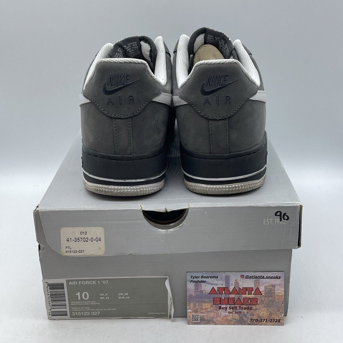 Size 10 - Nike Air Force 1 '07 Midnight Fog Grey Suede Leather (315122-027)