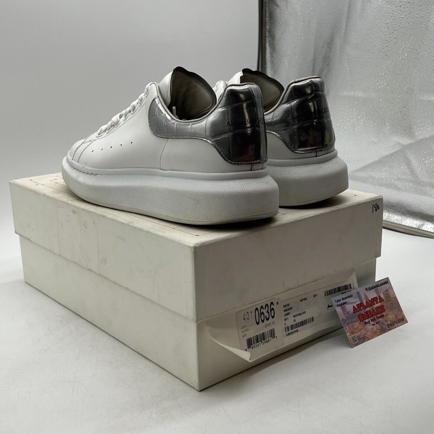 Size 9 - Alexander McQueen oversized sneaker Silver Crocodile (625162WHYBQ9071)