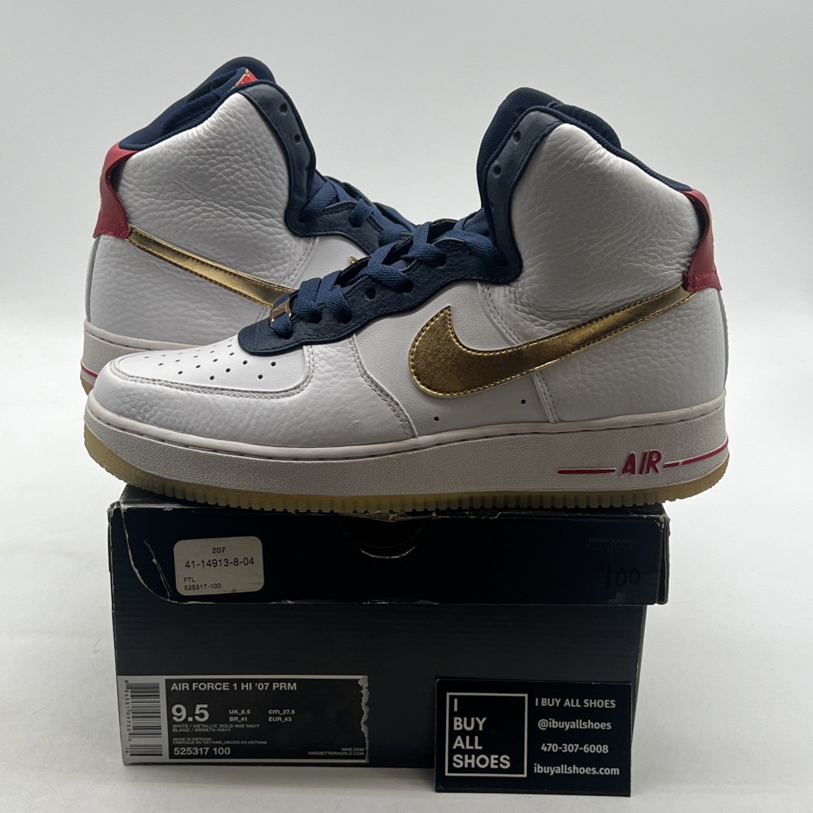 Size 9.5 - Nike Air Force 1 Premium High USA Olympic (525317-100)