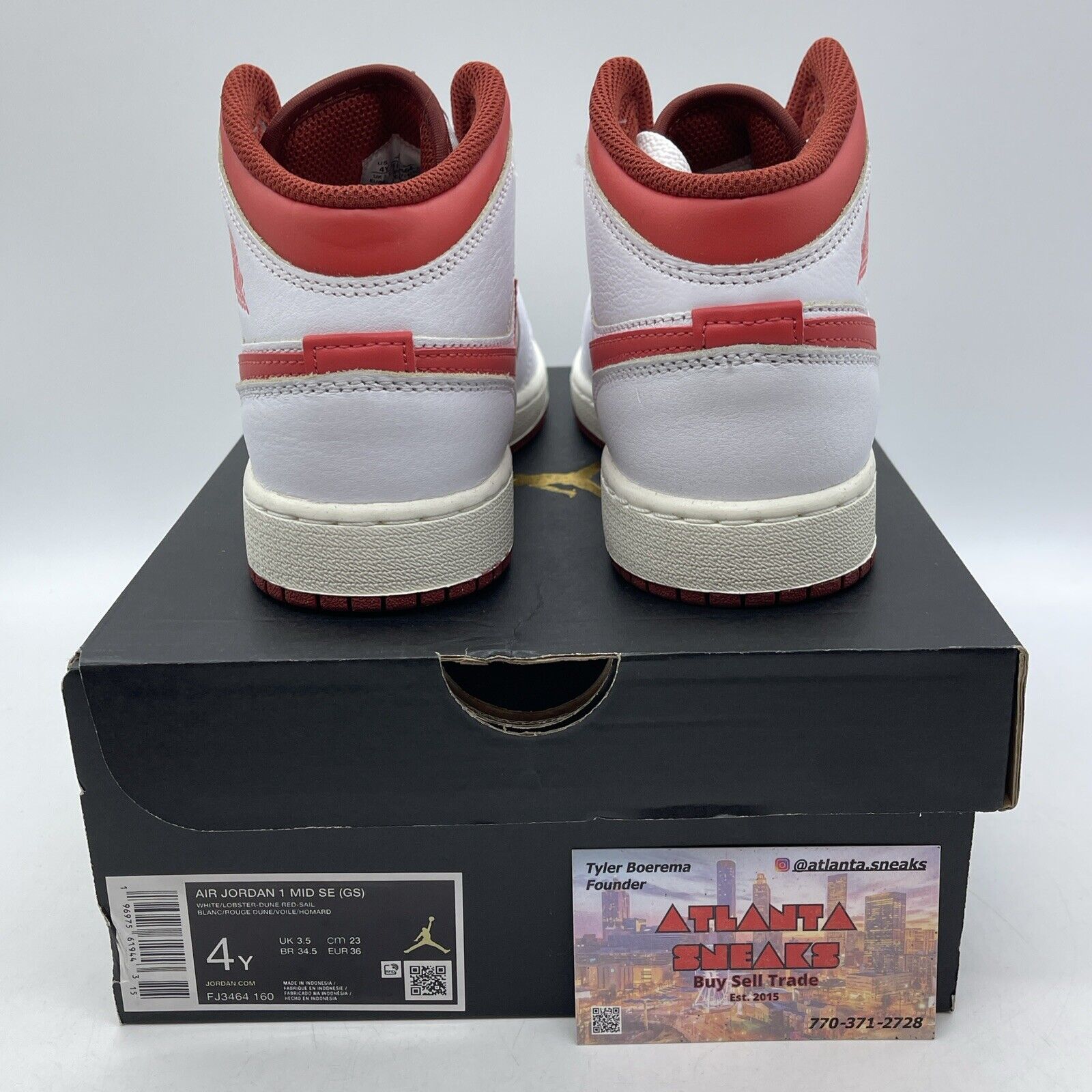 Size 4Y - Air Jordan 1 Mid White Dune Red Leather (FJ3464-160)