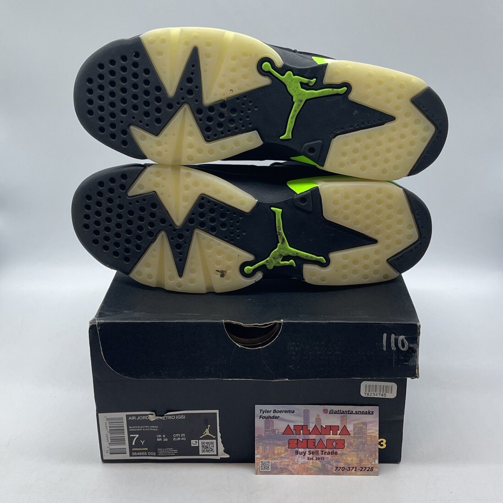 Size 7Y (GS) - Jordan 6 Retro Mid Electric Green Black Suede (384665-003)