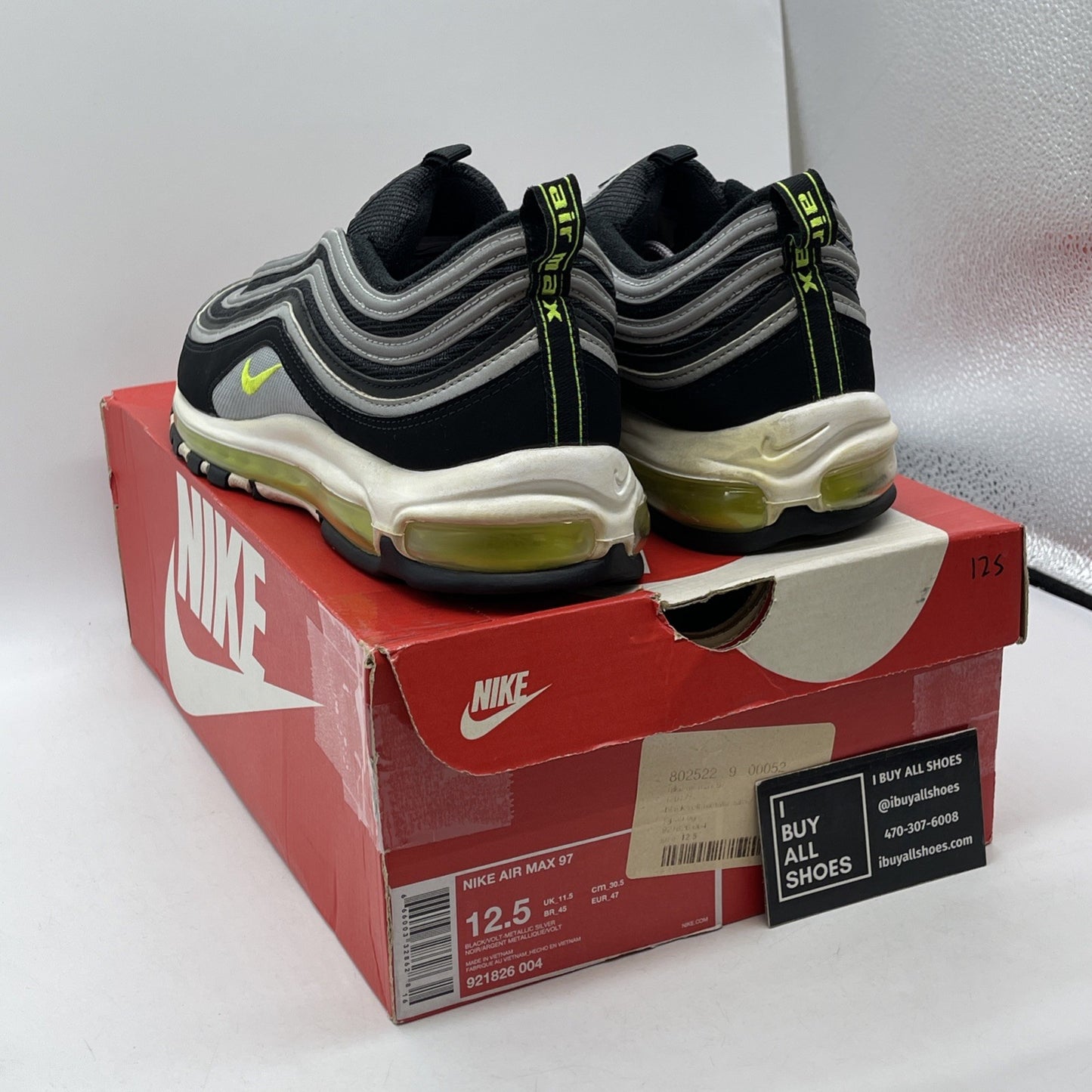 Size 12.5 - Nike Air Max 97 OG QS Neon Black Grey Suede (921826-004)