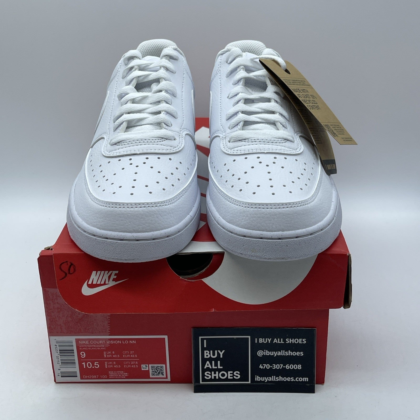 Size 9 - Nike Court Vision Next Nature Low Triple White Leather (DH2987-100)