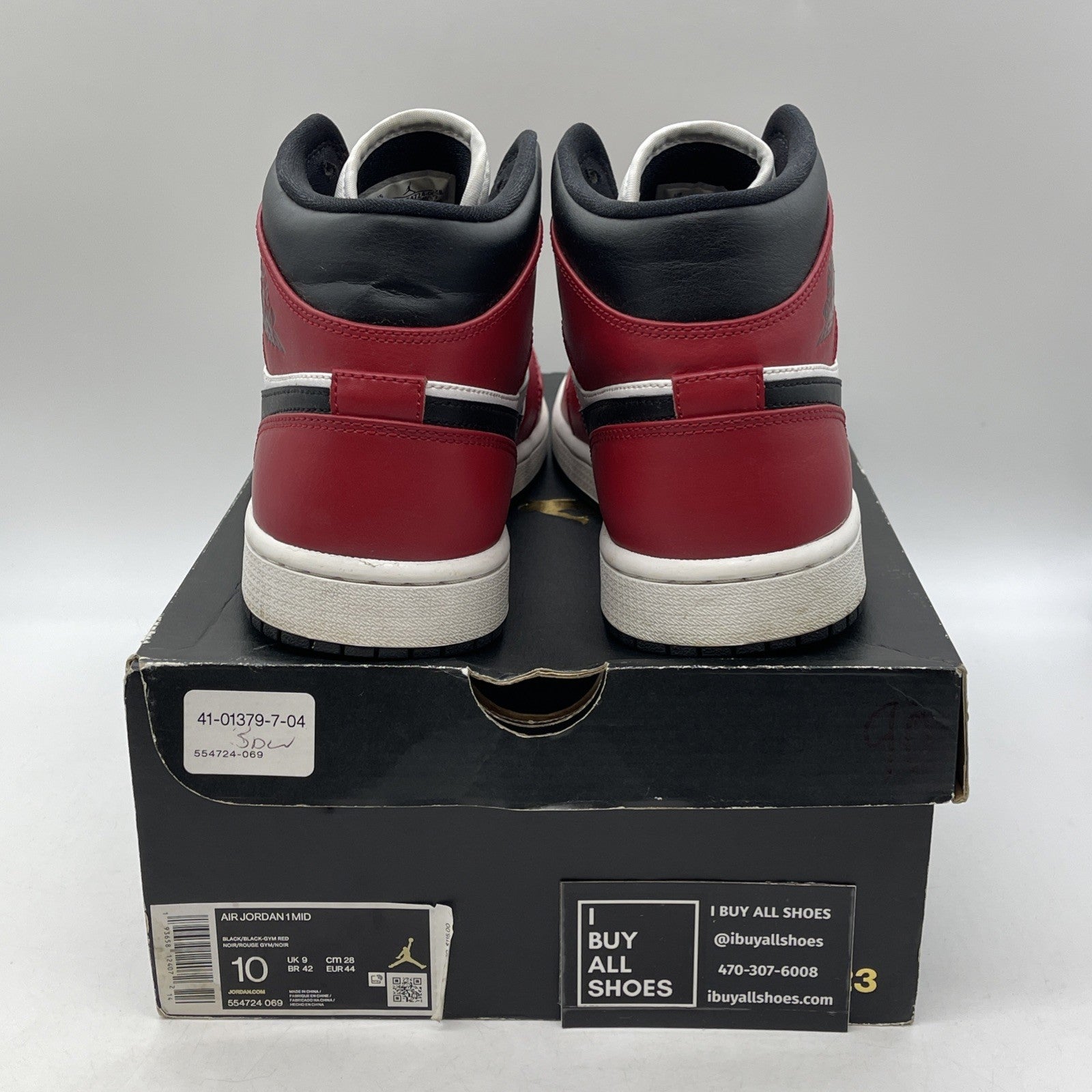 Size 10 - Jordan 1 Mid Chicago Black Toe White Red Leather (554724-069)
