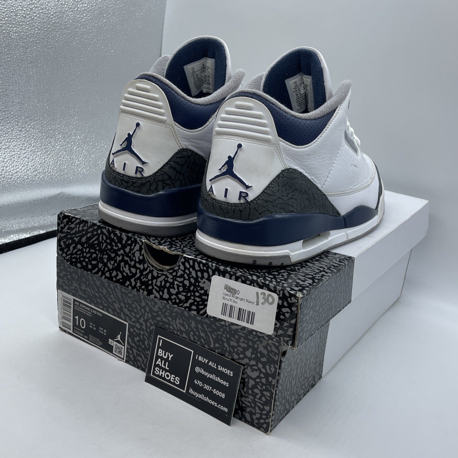 Size 10 - Air Jordan 3 Retro Midnight Navy White Suede Leather (CT8532-140)