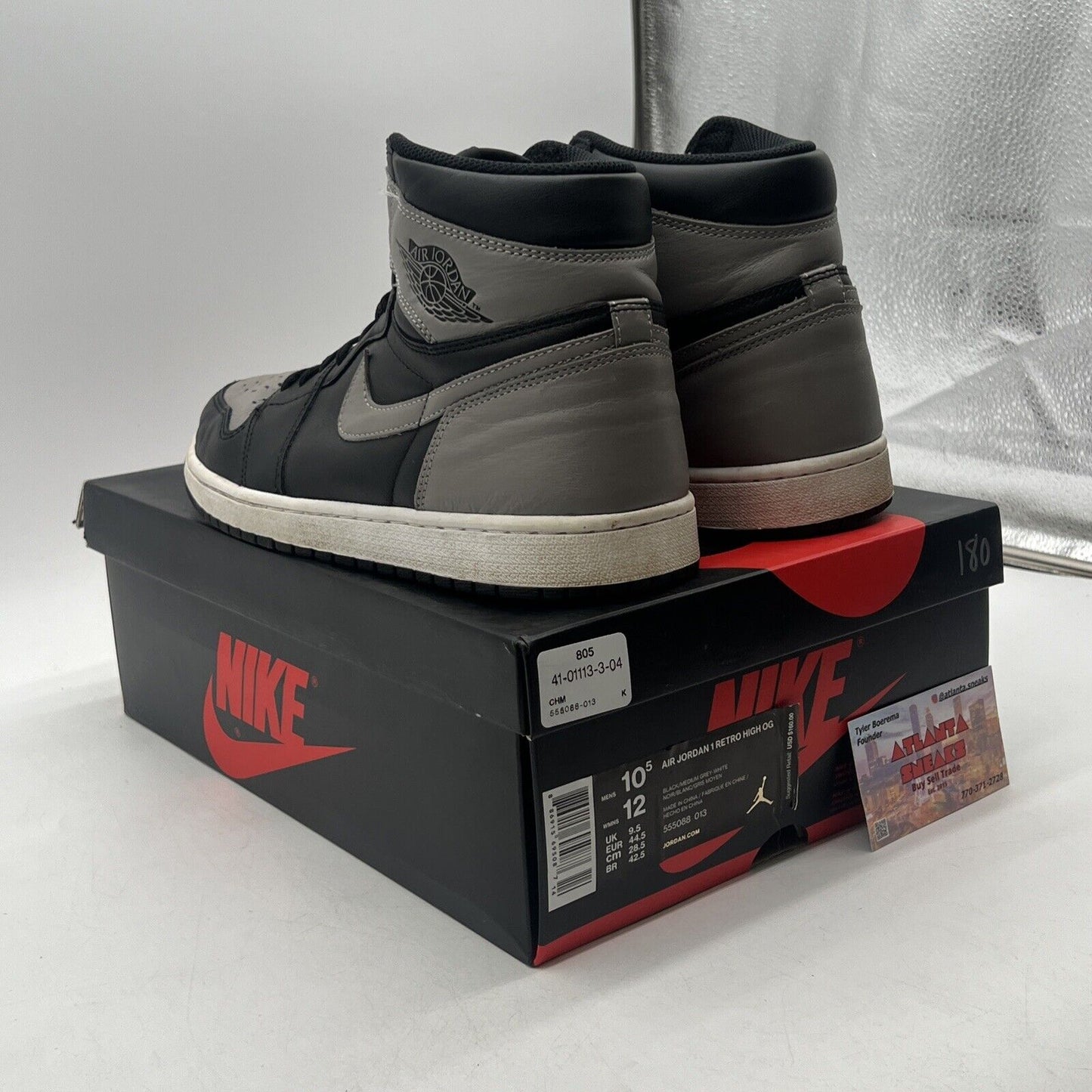 Size 10.5 - Jordan 1 Retro OG High Shadow Black Grey White Leather (555088-013)