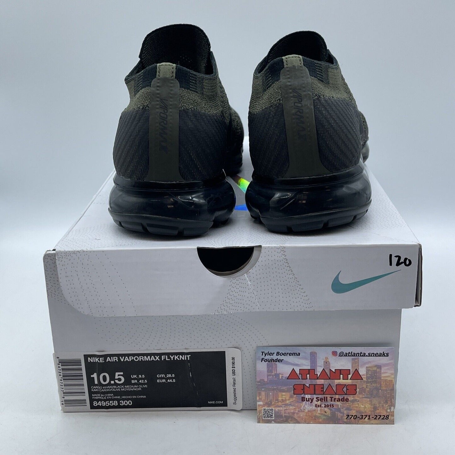 Size 10.5 - Nike Air VaporMax Cargo Khaki Green Black Suede Leather (849558-300)